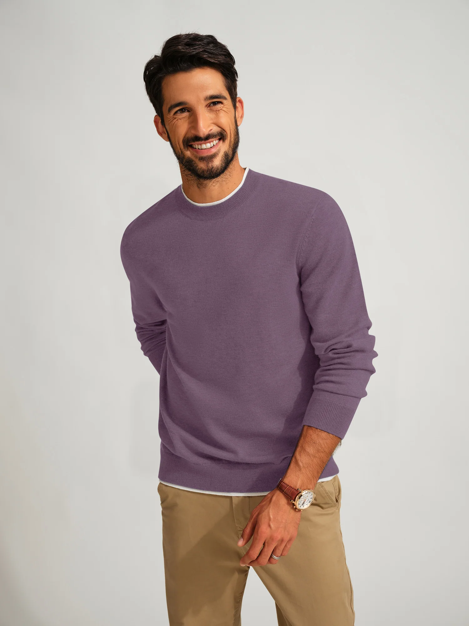Men Contrast Color Sweater Long Sleeve Crew Neck Pullover Jumper - Image 28