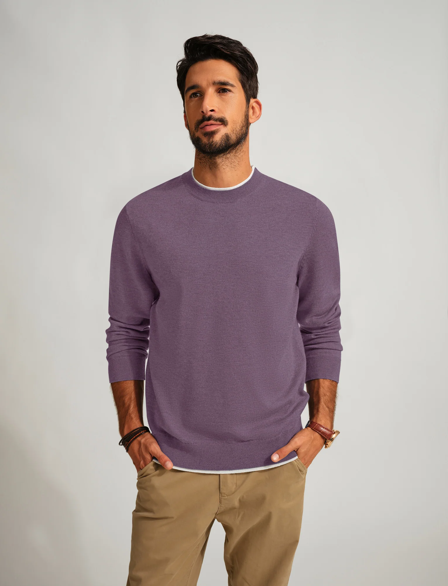 Men Contrast Color Sweater Long Sleeve Crew Neck Pullover Jumper - Image 30