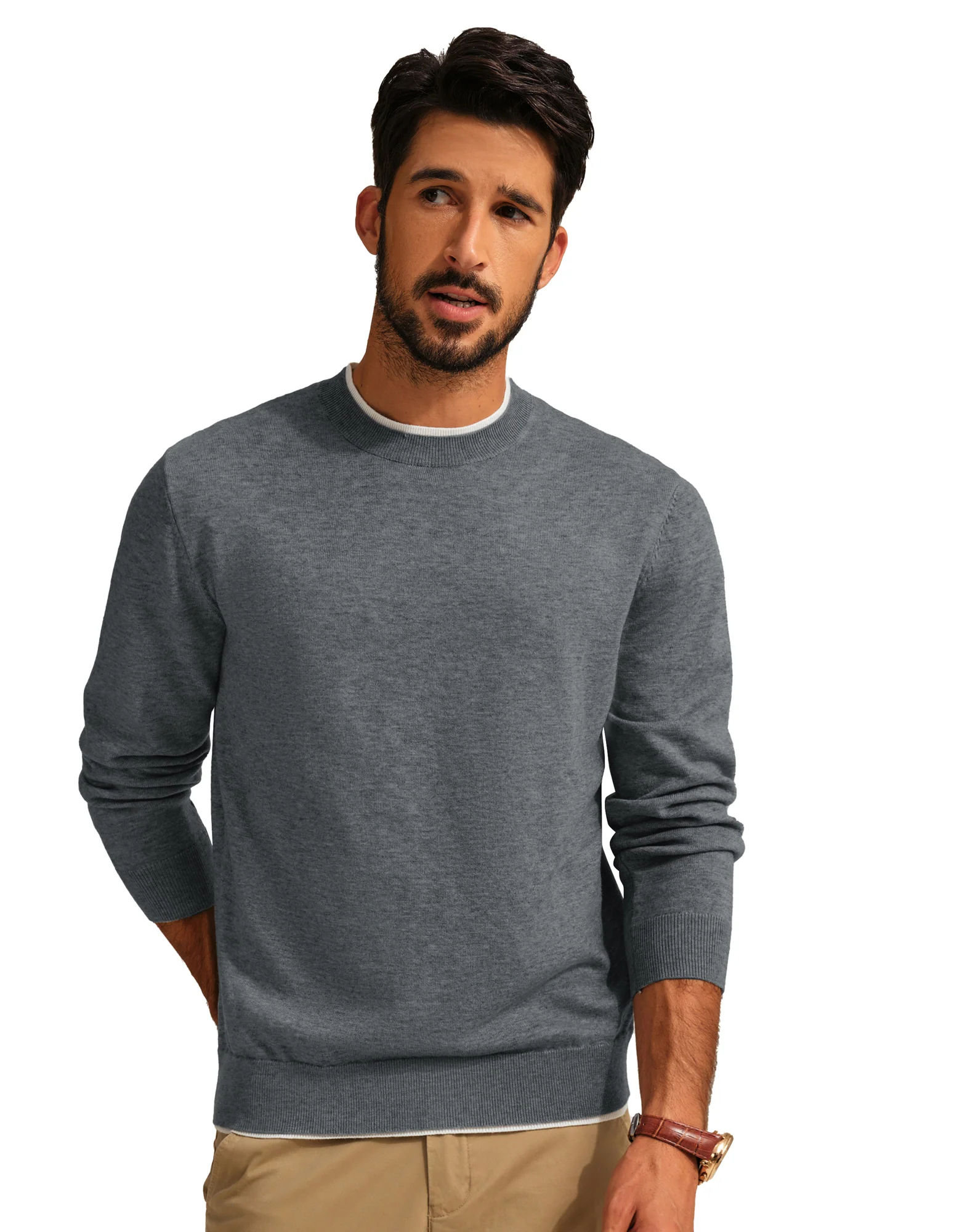 Men Contrast Color Sweater Long Sleeve Crew Neck Pullover Jumper - Image 31