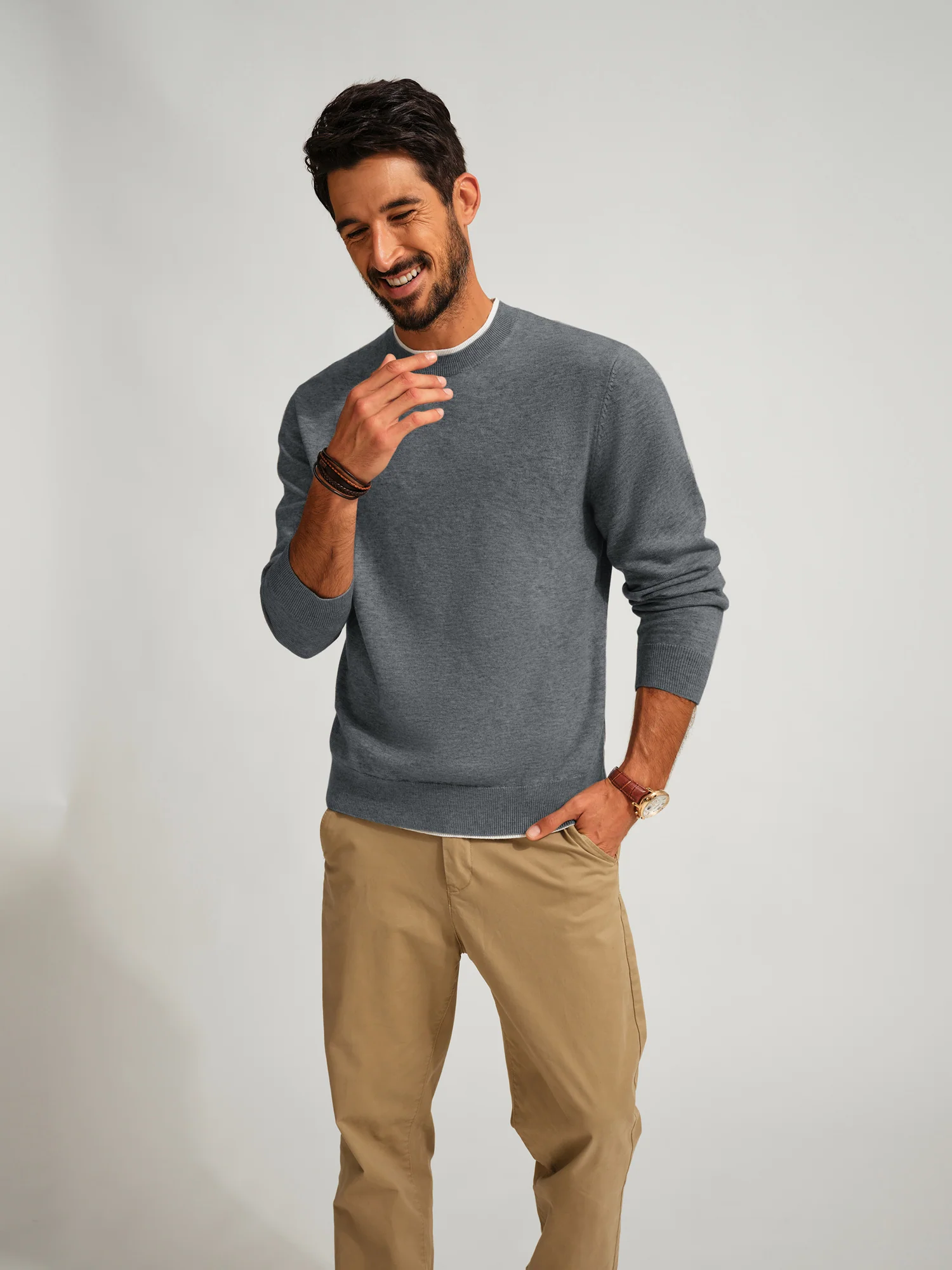 Men Contrast Color Sweater Long Sleeve Crew Neck Pullover Jumper - Image 32