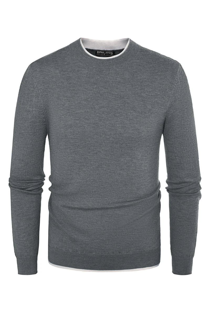 Men Contrast Color Sweater Long Sleeve Crew Neck Pullover Jumper - Image 33