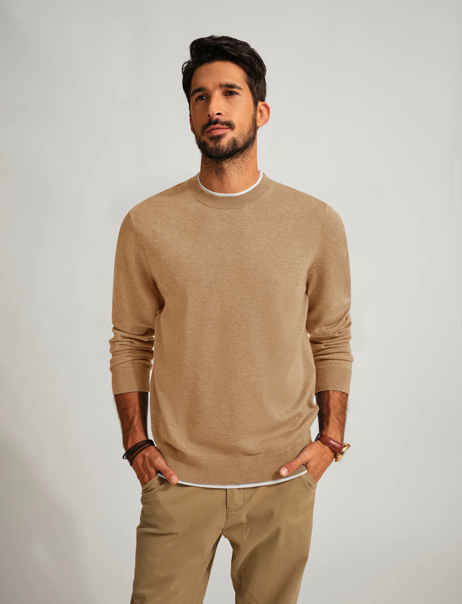 Men Contrast Color Sweater Long Sleeve Crew Neck Pullover Jumper - Image 38