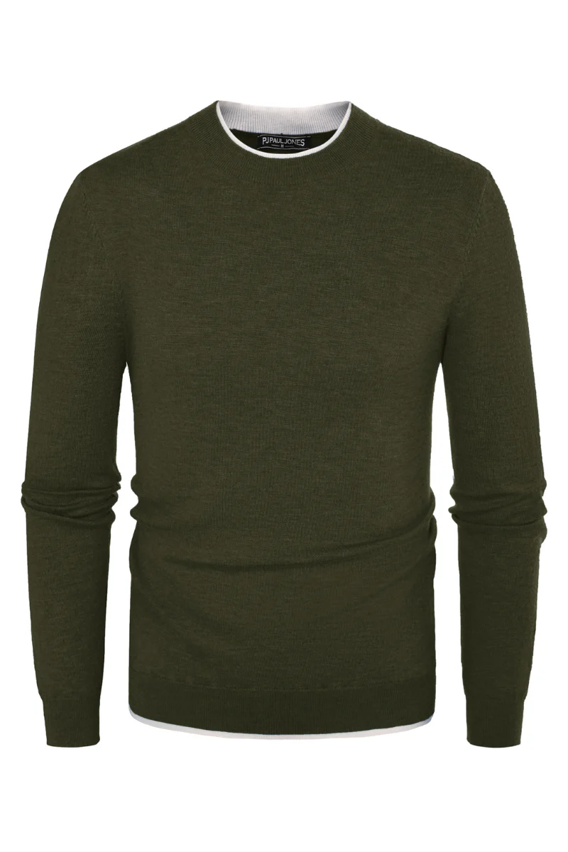 Men Contrast Color Sweater Long Sleeve Crew Neck Pullover Jumper - Image 39