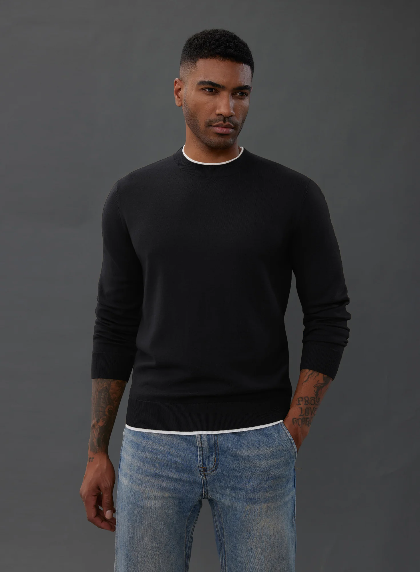 Men Contrast Color Sweater Long Sleeve Crew Neck Pullover Jumper - Image 4
