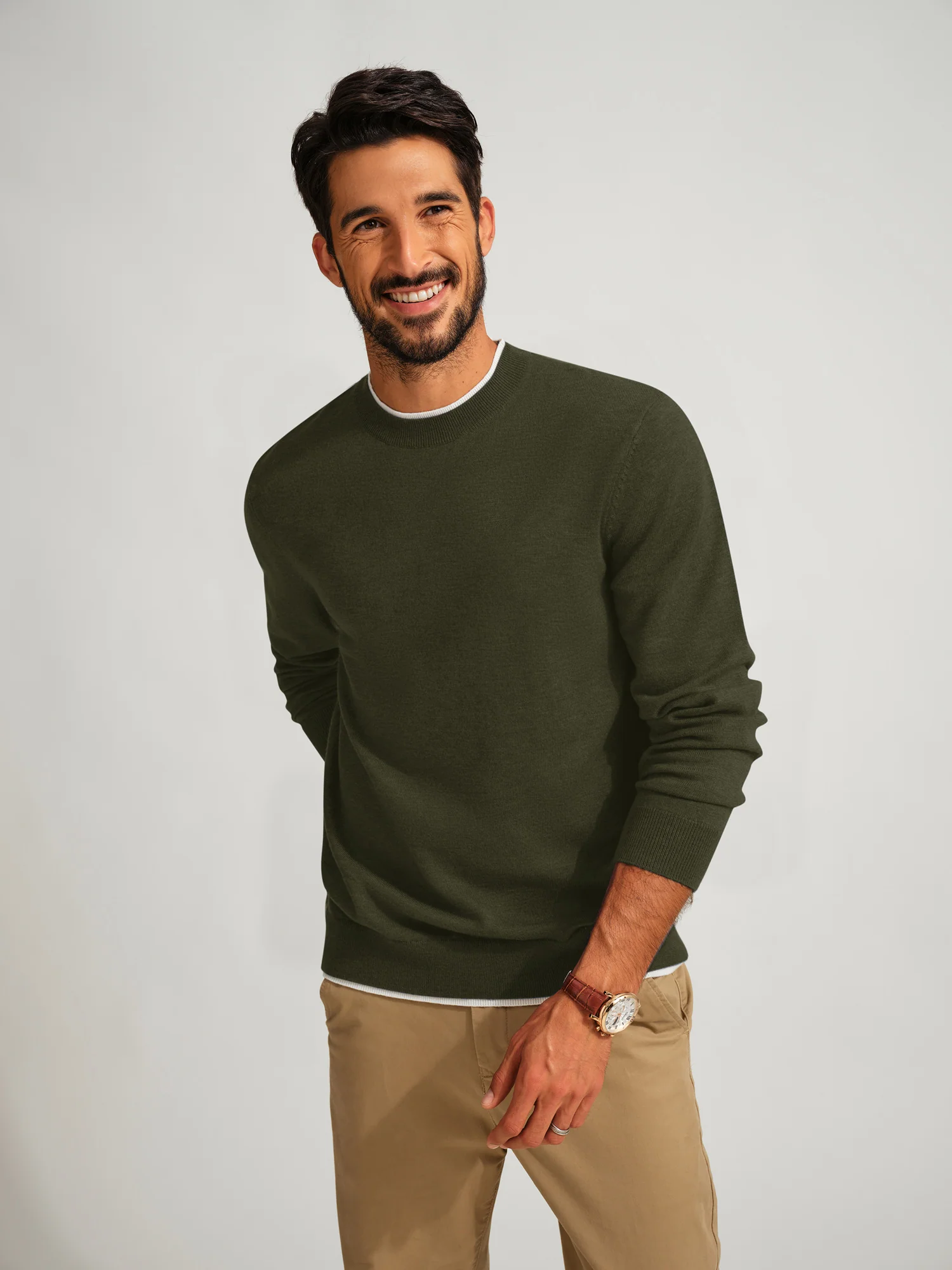 Men Contrast Color Sweater Long Sleeve Crew Neck Pullover Jumper - Image 40