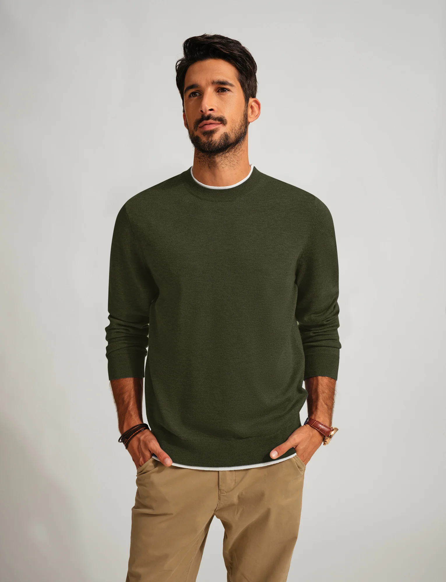 Men Contrast Color Sweater Long Sleeve Crew Neck Pullover Jumper - Image 42