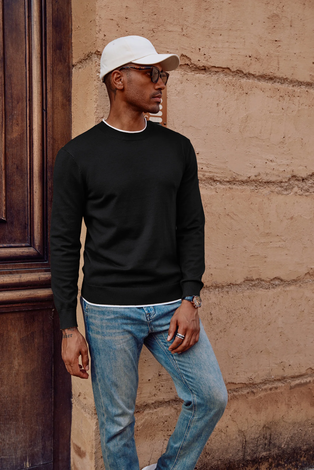 Men Contrast Color Sweater Long Sleeve Crew Neck Pullover Jumper - Image 5