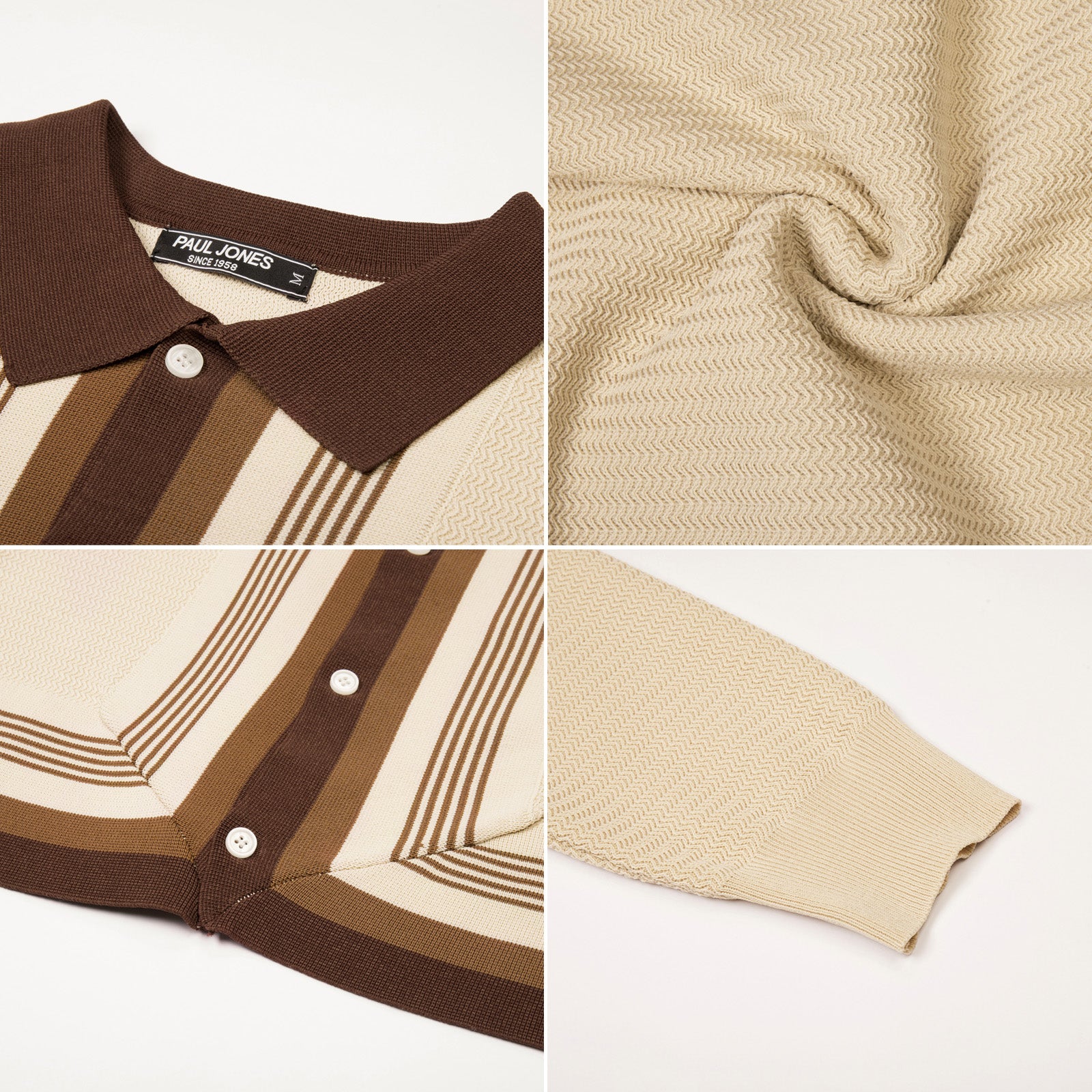 Mens Long Sleeve Button Down Knitted Cardigan Sweaters Stripe Polo Cardigans Shirts - Image 13
