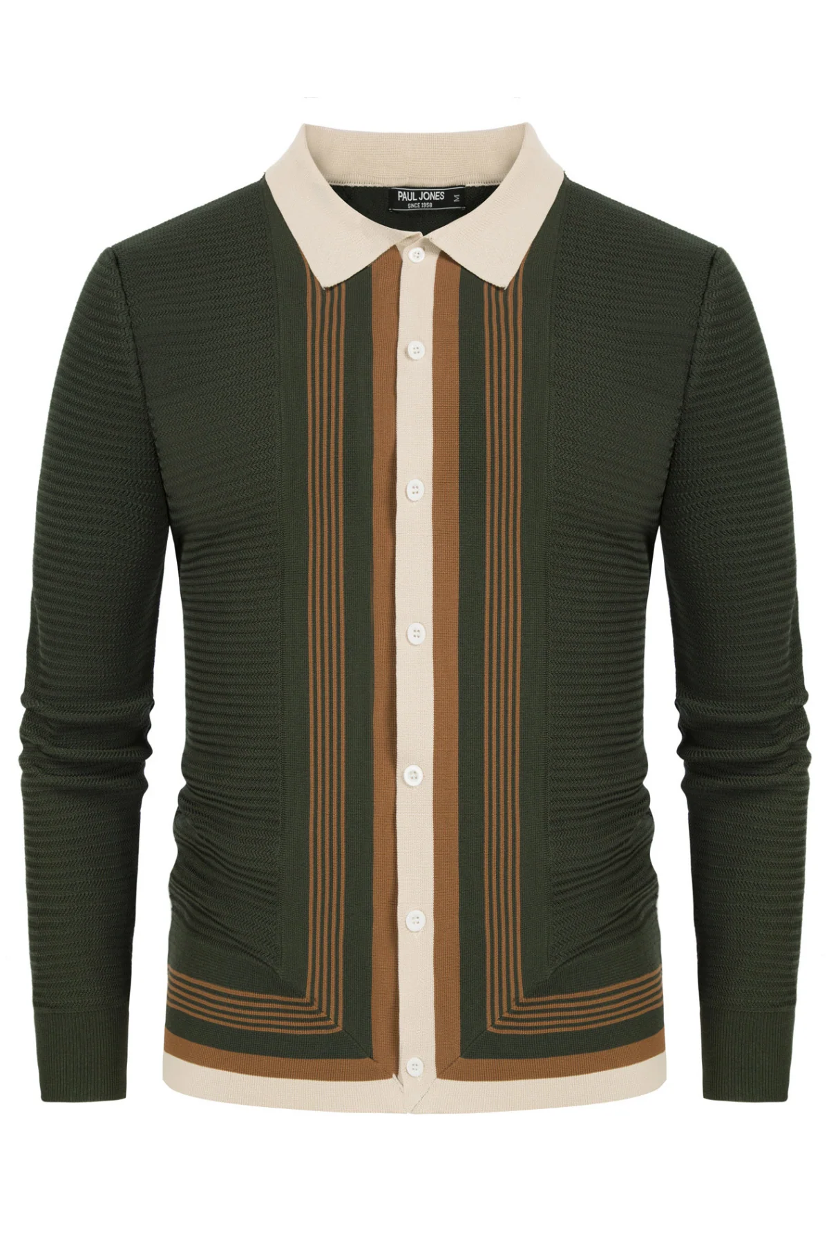 Mens Long Sleeve Button Down Knitted Cardigan Sweaters Stripe Polo Cardigans Shirts - Image 14
