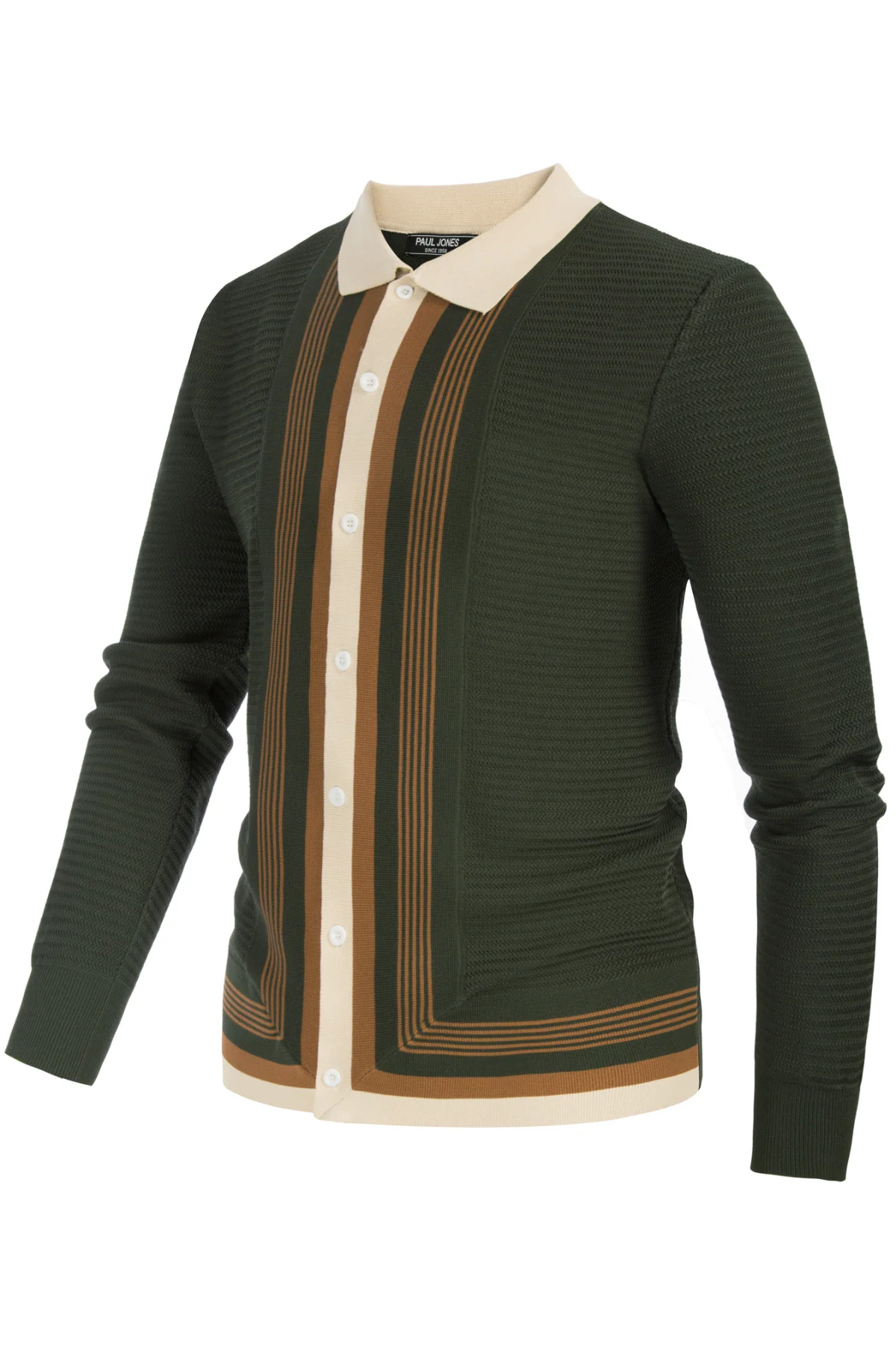 Mens Long Sleeve Button Down Knitted Cardigan Sweaters Stripe Polo Cardigans Shirts - Image 15