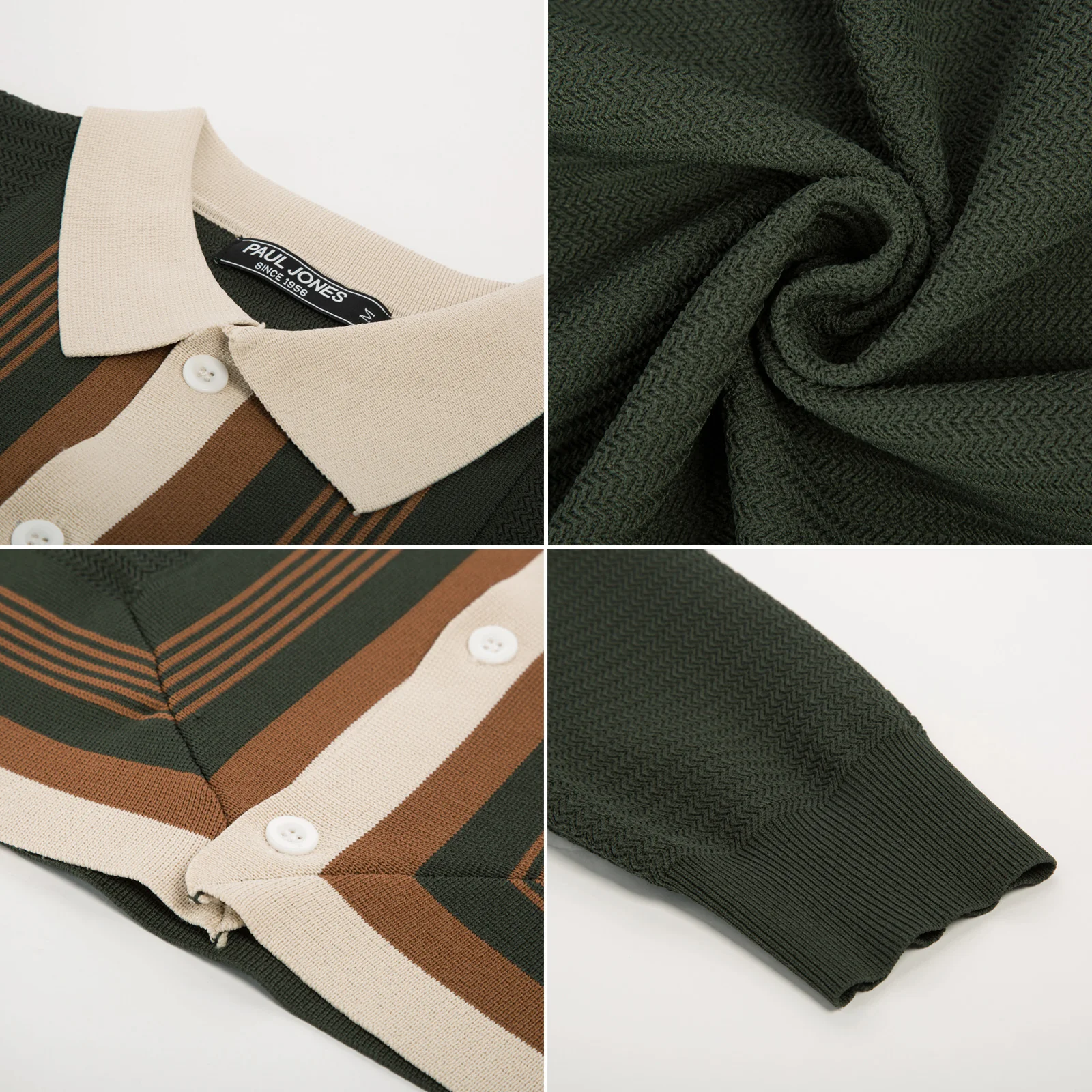 Mens Long Sleeve Button Down Knitted Cardigan Sweaters Stripe Polo Cardigans Shirts - Image 18