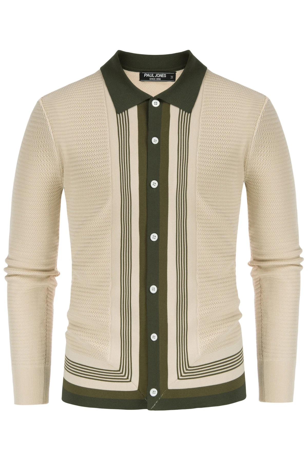 Mens Long Sleeve Button Down Knitted Cardigan Sweaters Stripe Polo Cardigans Shirts - Image 19