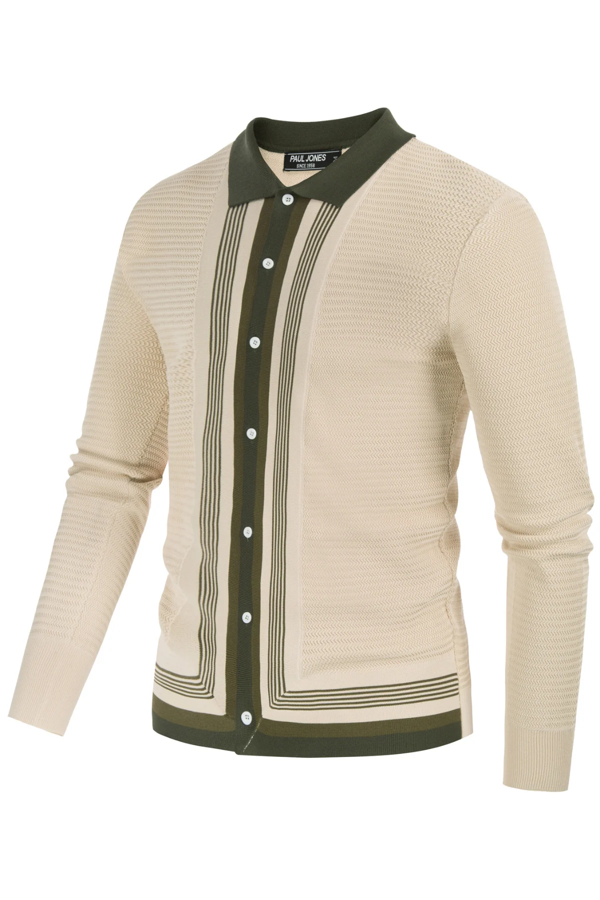 Mens Long Sleeve Button Down Knitted Cardigan Sweaters Stripe Polo Cardigans Shirts - Image 20