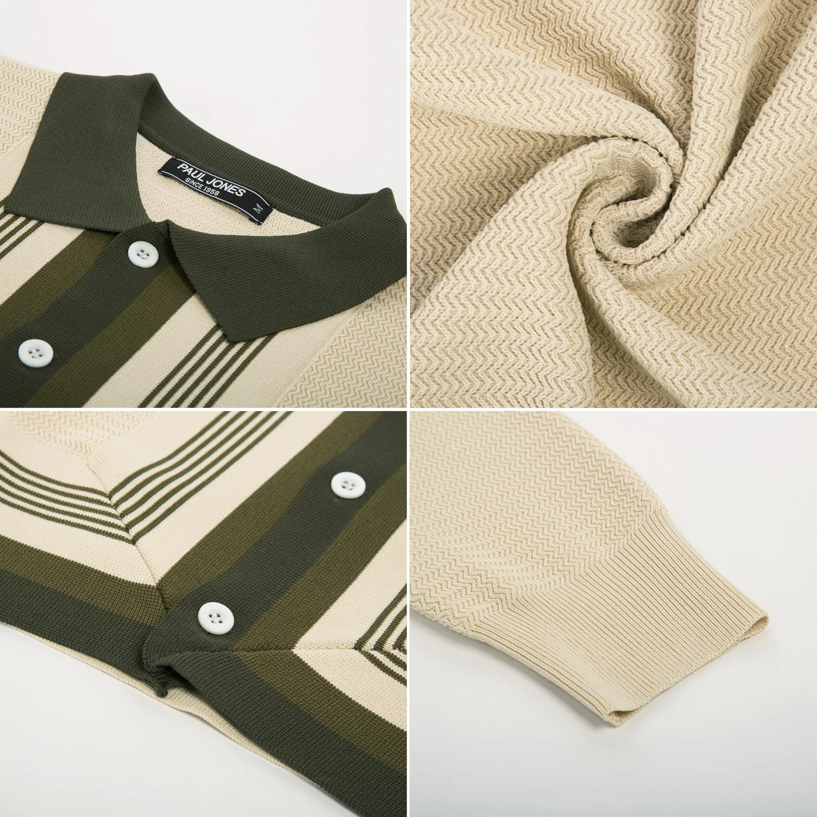 Mens Long Sleeve Button Down Knitted Cardigan Sweaters Stripe Polo Cardigans Shirts - Image 23