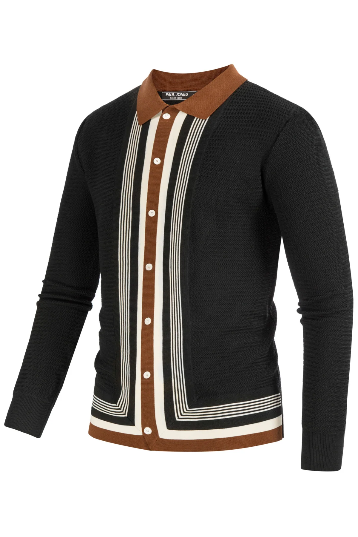 Mens Long Sleeve Button Down Knitted Cardigan Sweaters Stripe Polo Cardigans Shirts - Image 4