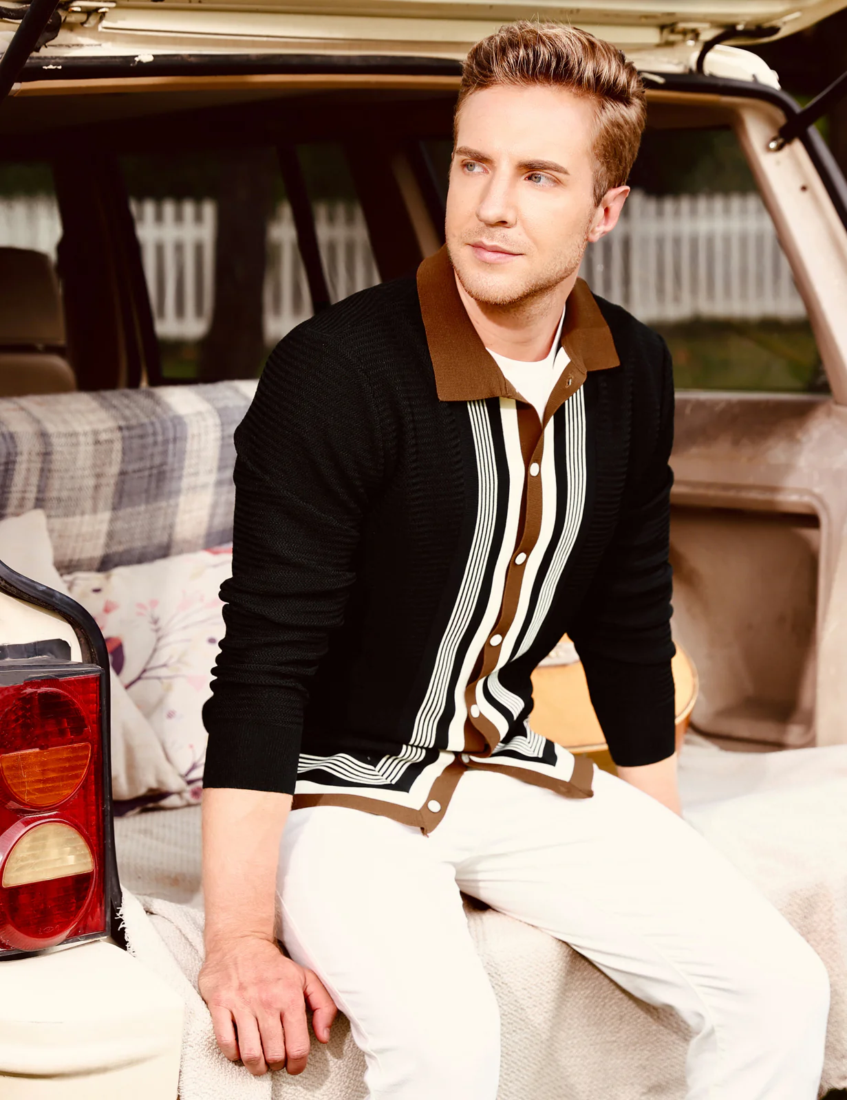 Mens Long Sleeve Button Down Knitted Cardigan Sweaters Stripe Polo Cardigans Shirts - Image 6