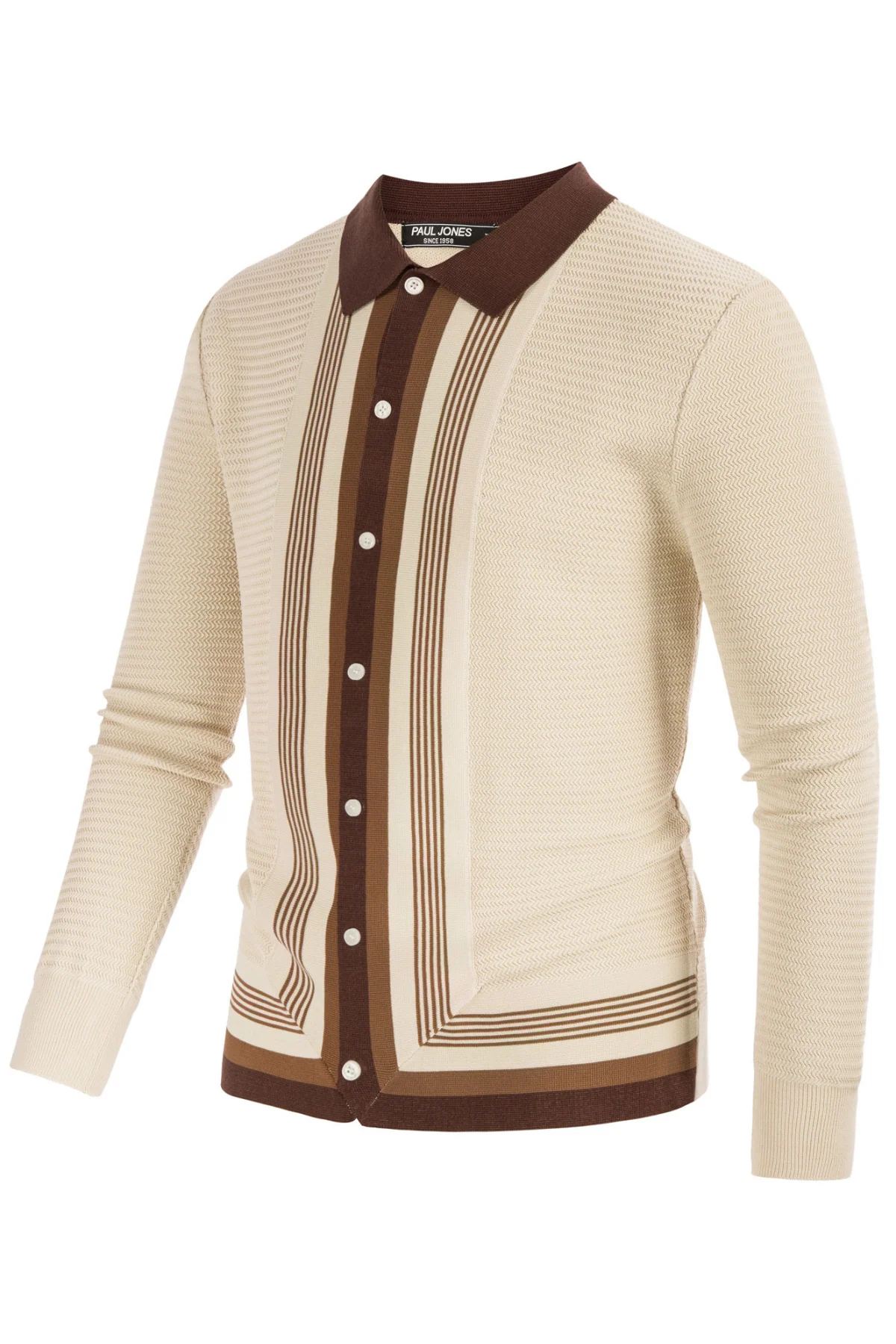 Mens Long Sleeve Button Down Knitted Cardigan Sweaters Stripe Polo Cardigans Shirts - Image 9