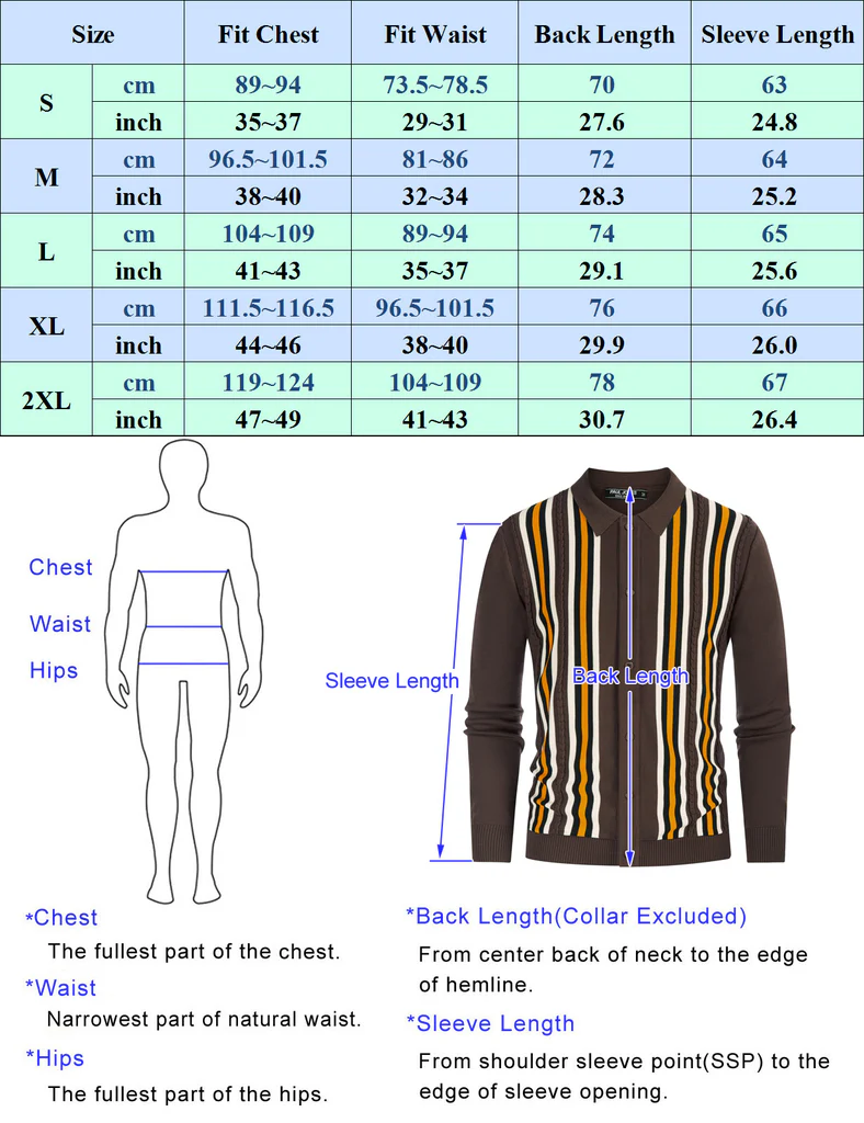 Mens Vintage Striped Knit Polo Shirt Long Sleeve Button Down Cardigan Sweater - Image 7