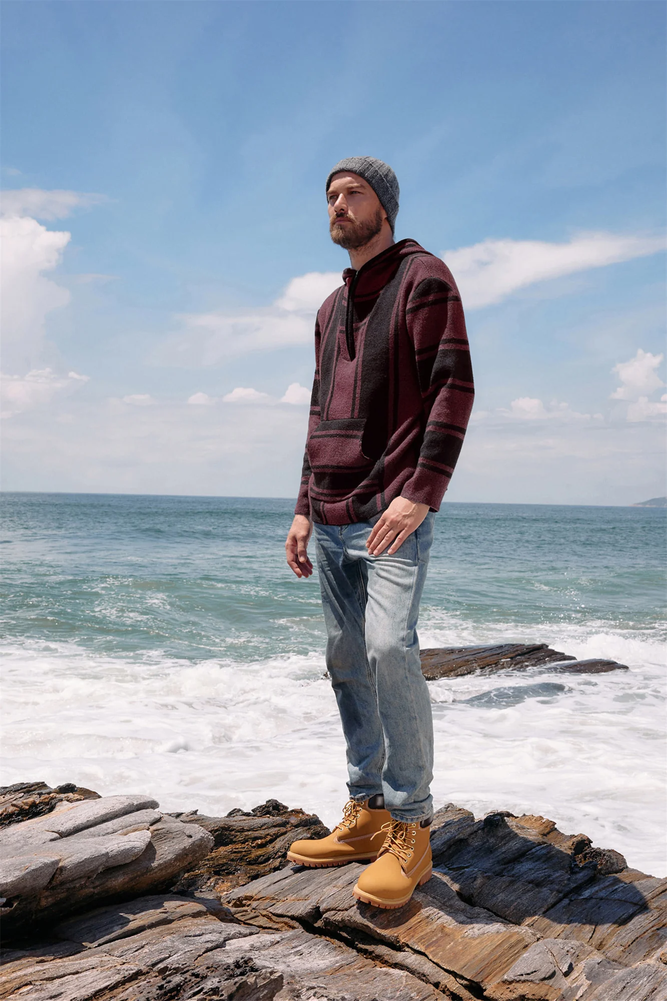 Men's Hoodie Sweater Quarter Zip Stylish Cable Knit Pullover Sweater - Image 12