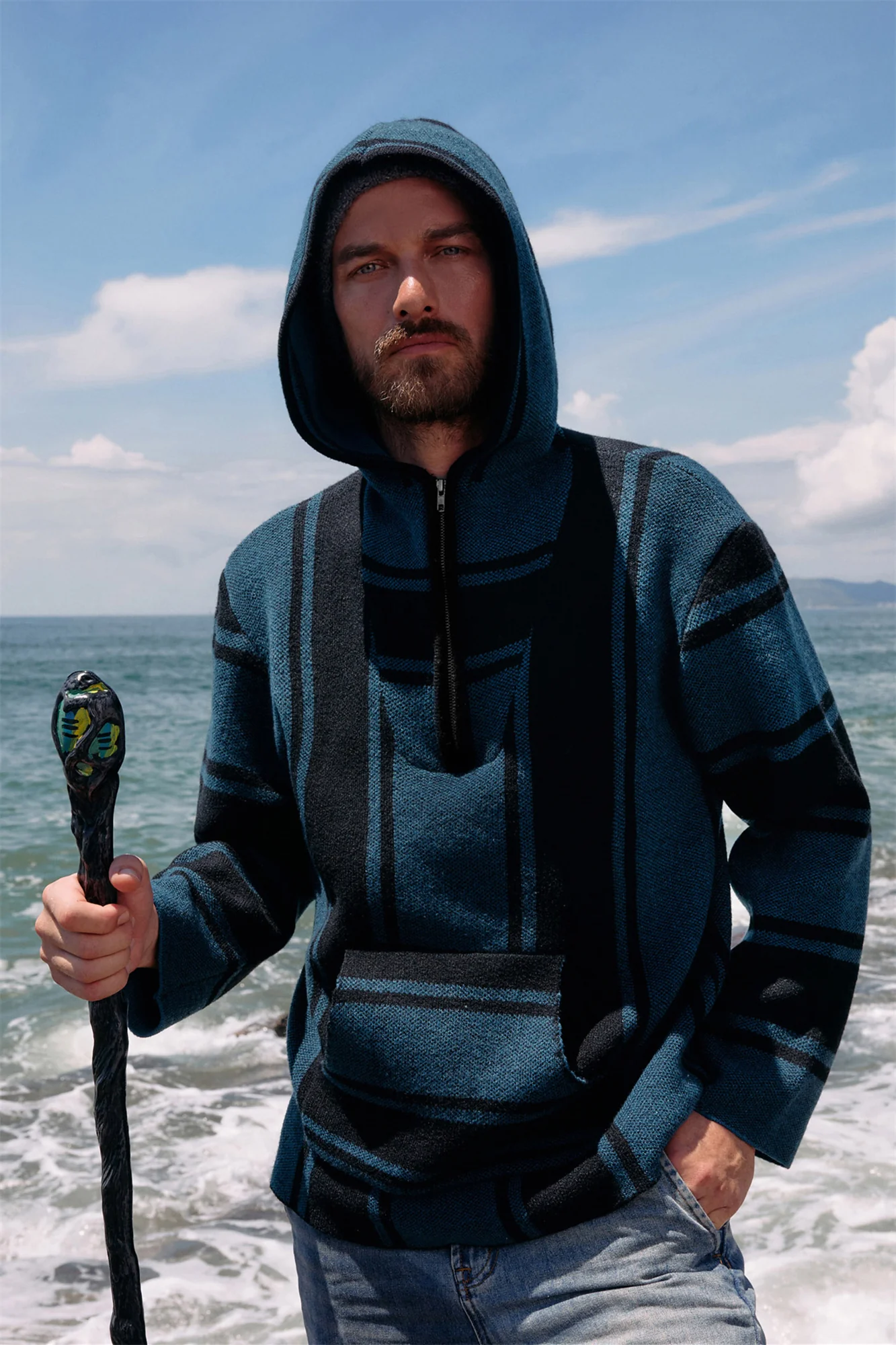 Men's Hoodie Sweater Quarter Zip Stylish Cable Knit Pullover Sweater - Image 15