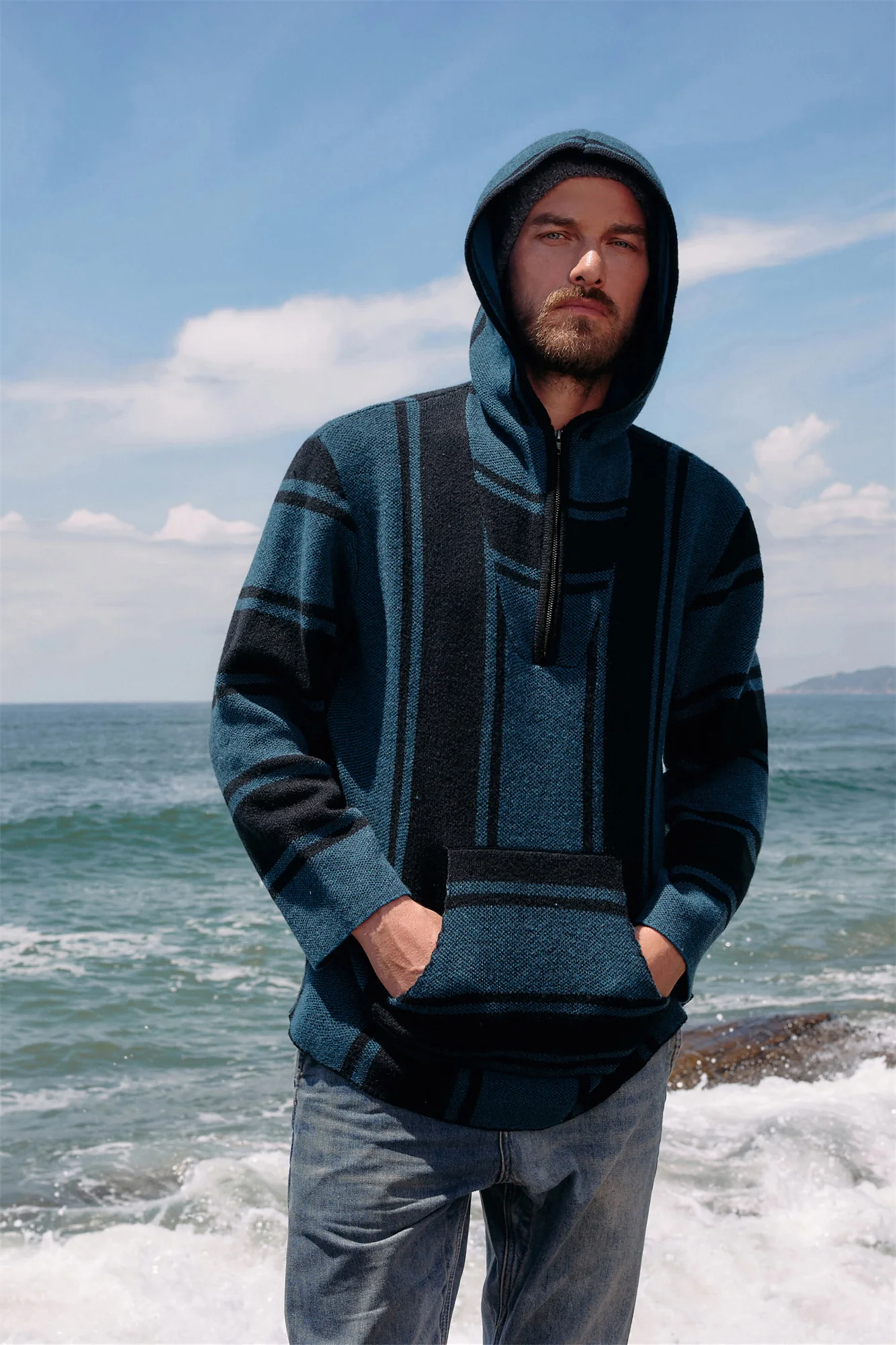 Men's Hoodie Sweater Quarter Zip Stylish Cable Knit Pullover Sweater - Image 17