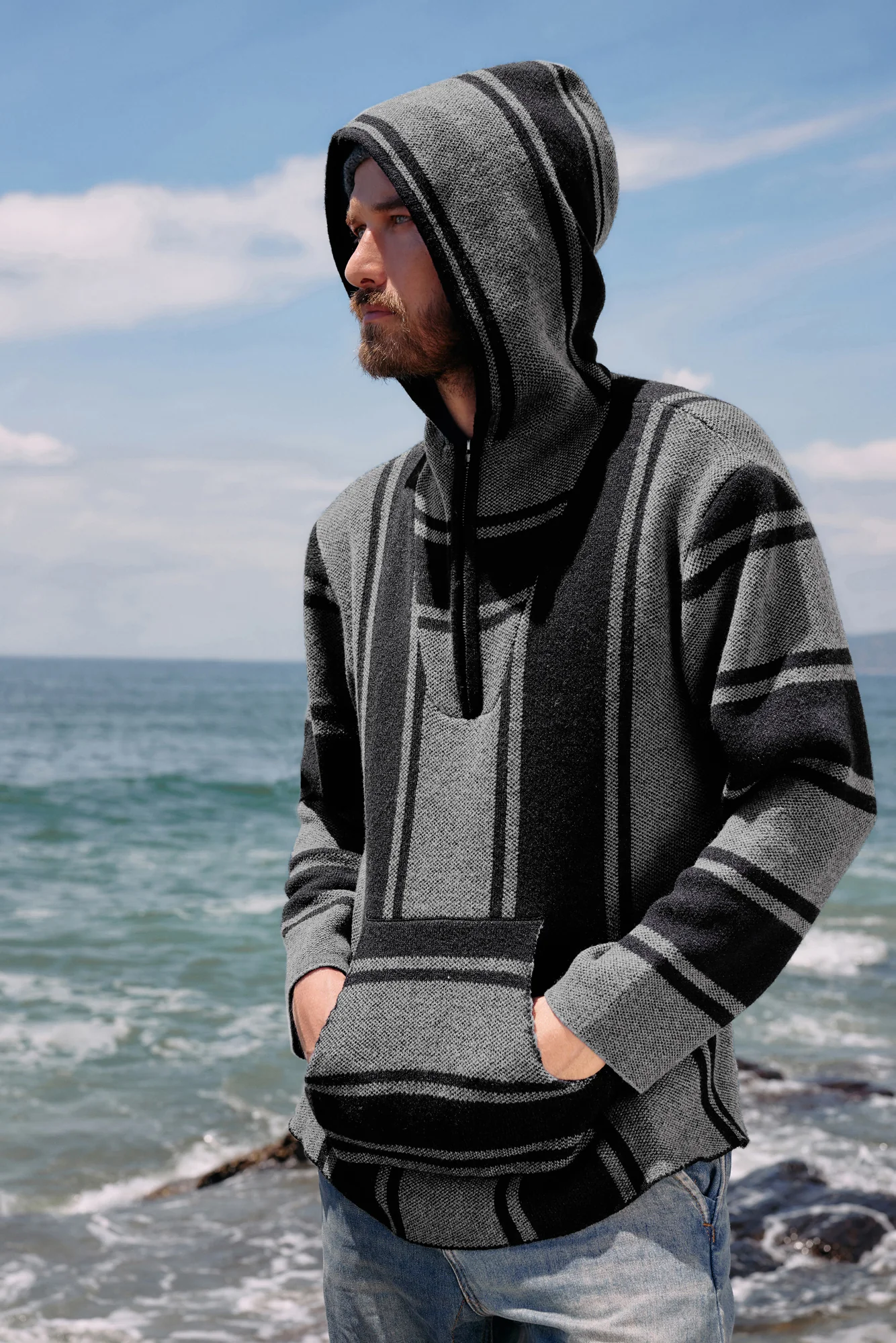 Men's Hoodie Sweater Quarter Zip Stylish Cable Knit Pullover Sweater - Image 6