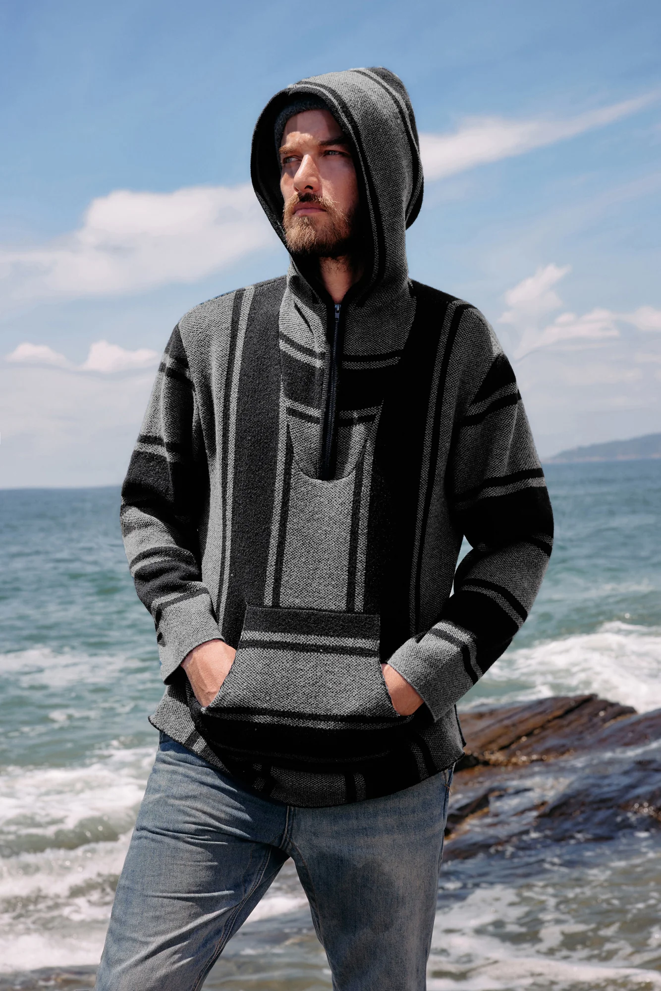 Men's Hoodie Sweater Quarter Zip Stylish Cable Knit Pullover Sweater - Image 7