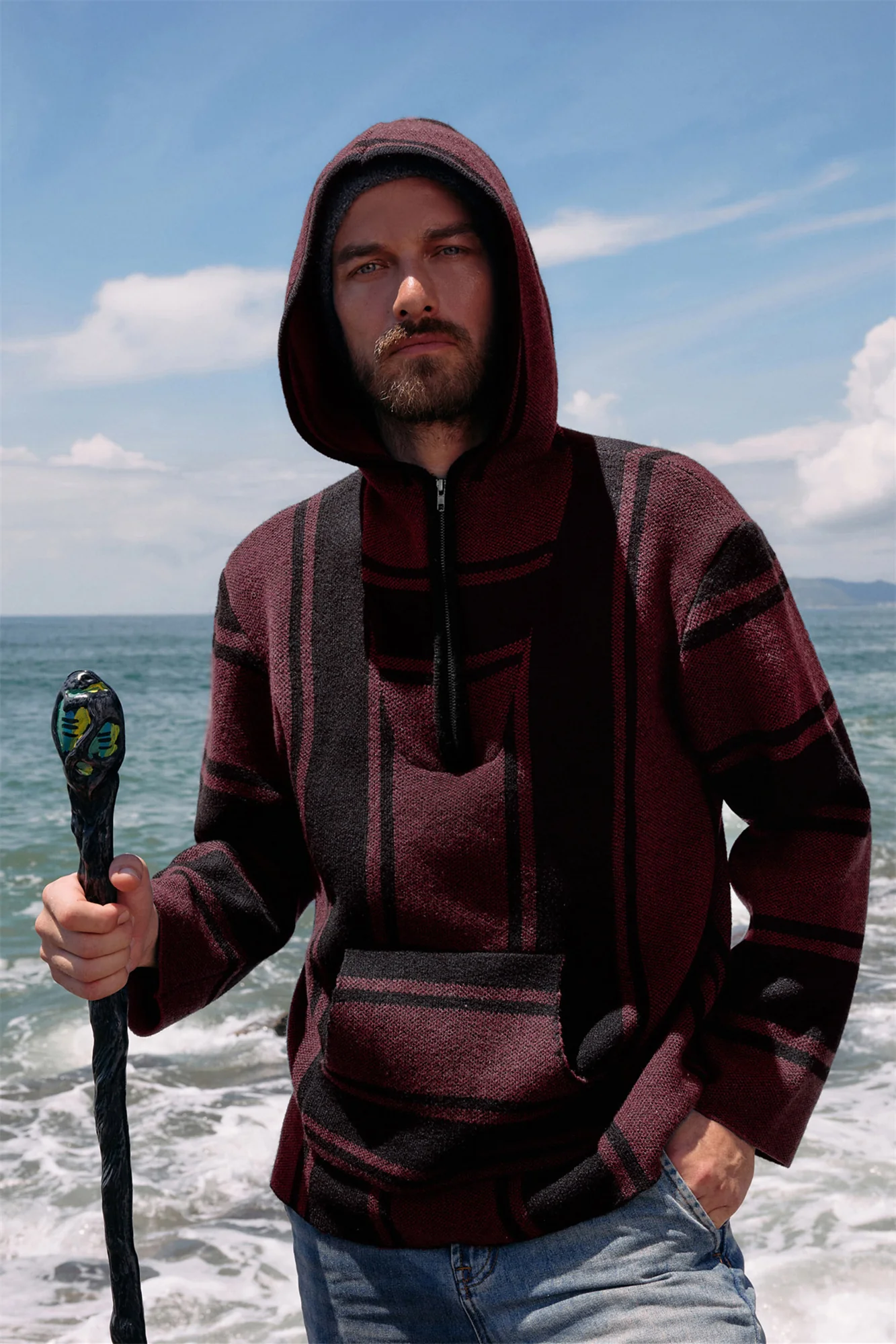 Men's Hoodie Sweater Quarter Zip Stylish Cable Knit Pullover Sweater - Image 9