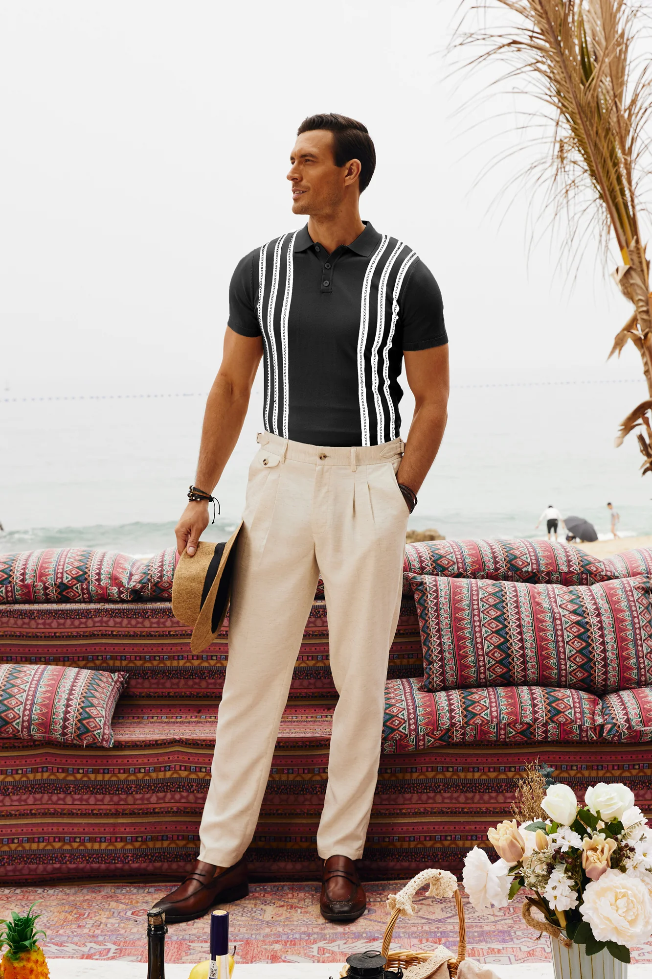 Men's Vintage Stripe Knitted Polo Pullover Shirts Short Sleeve Golf Knit Mens Polo Shirt - Image 17