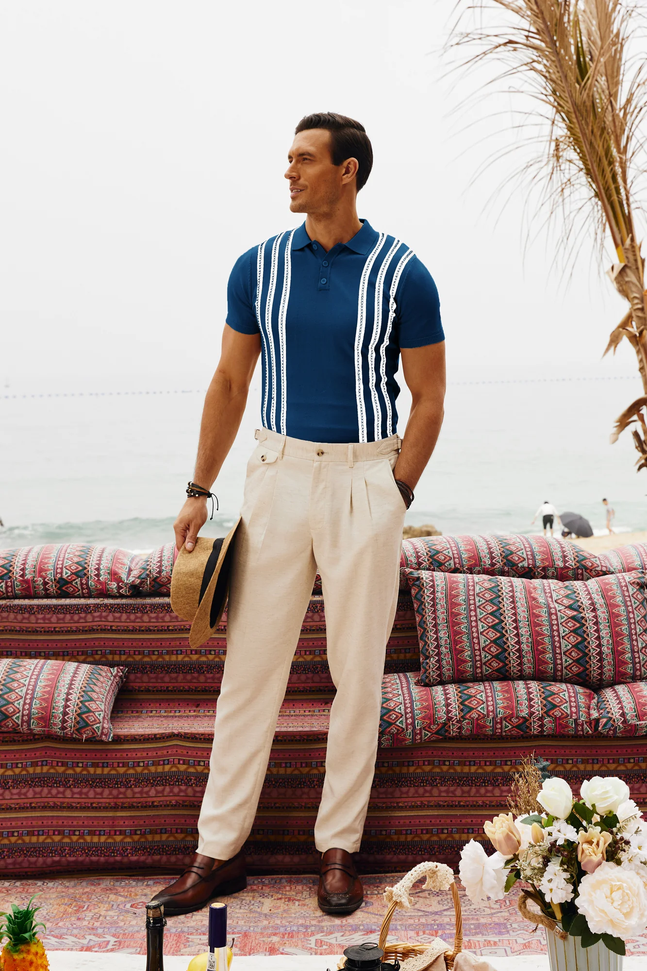 Men's Vintage Stripe Knitted Polo Pullover Shirts Short Sleeve Golf Knit Mens Polo Shirt - Image 32