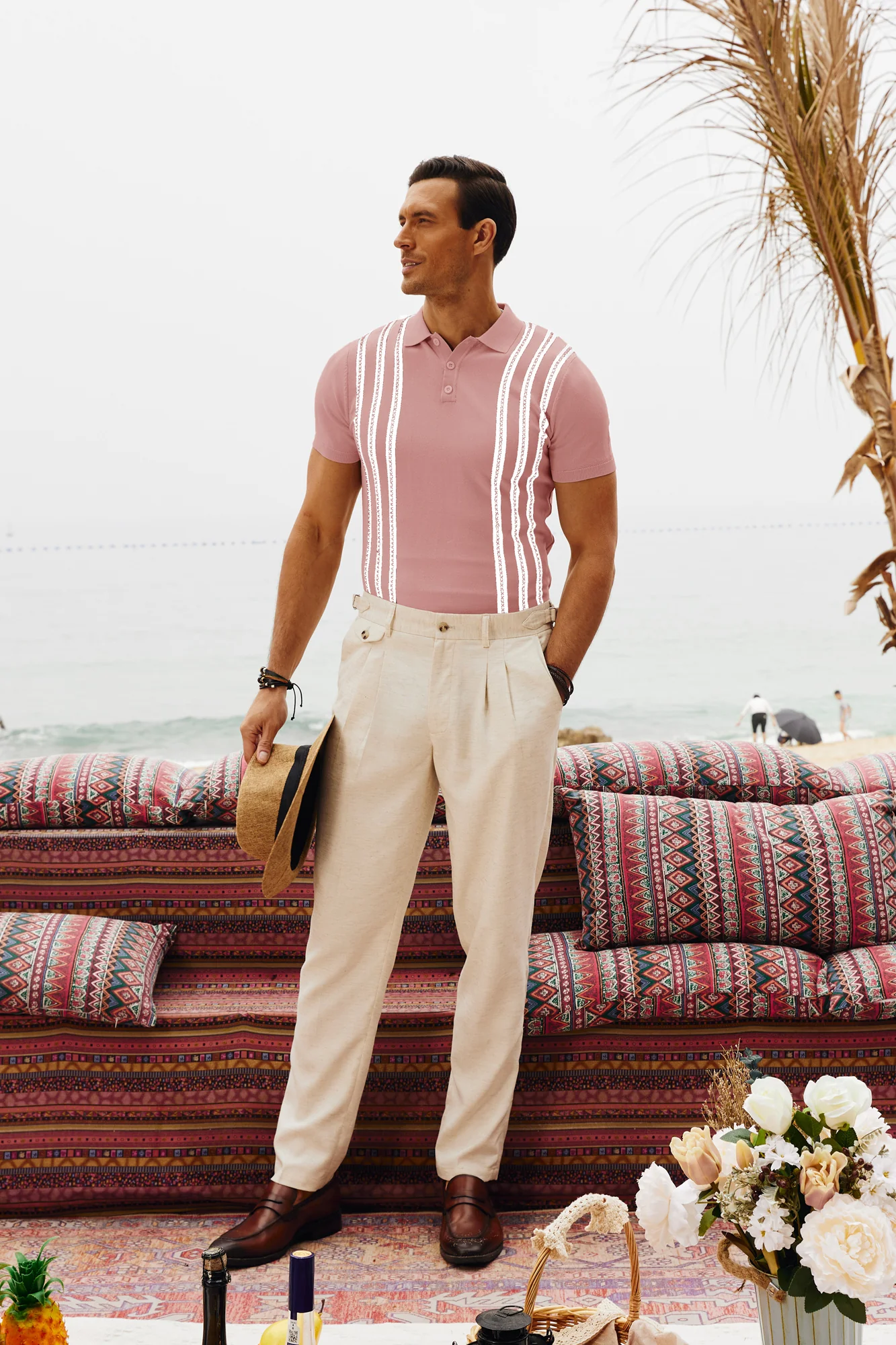 Men's Vintage Stripe Knitted Polo Pullover Shirts Short Sleeve Golf Knit Mens Polo Shirt - Image 36