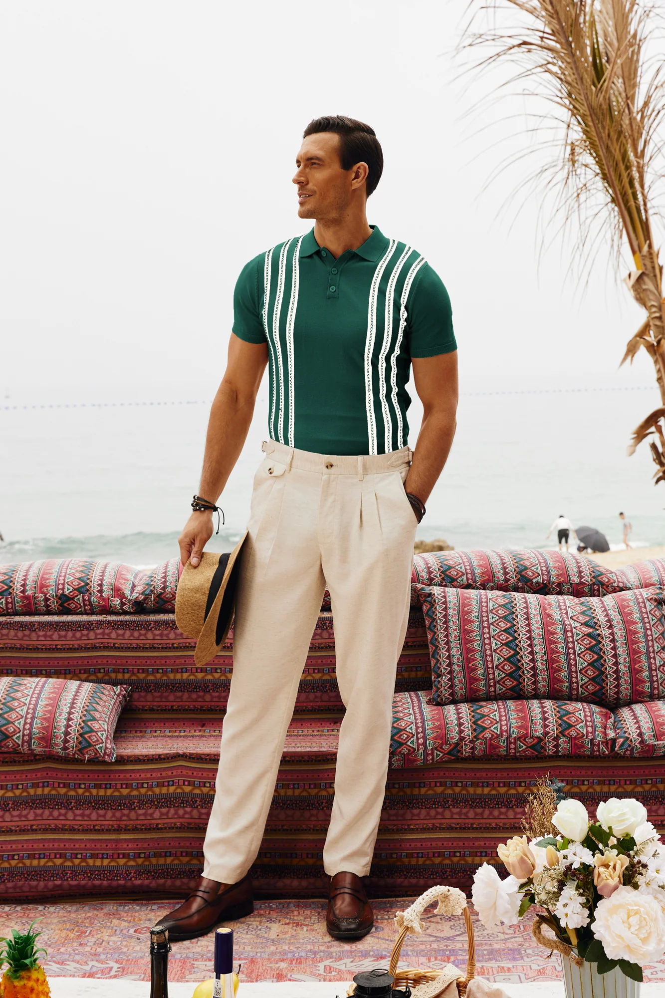 Men's Vintage Stripe Knitted Polo Pullover Shirts Short Sleeve Golf Knit Mens Polo Shirt - Image 7