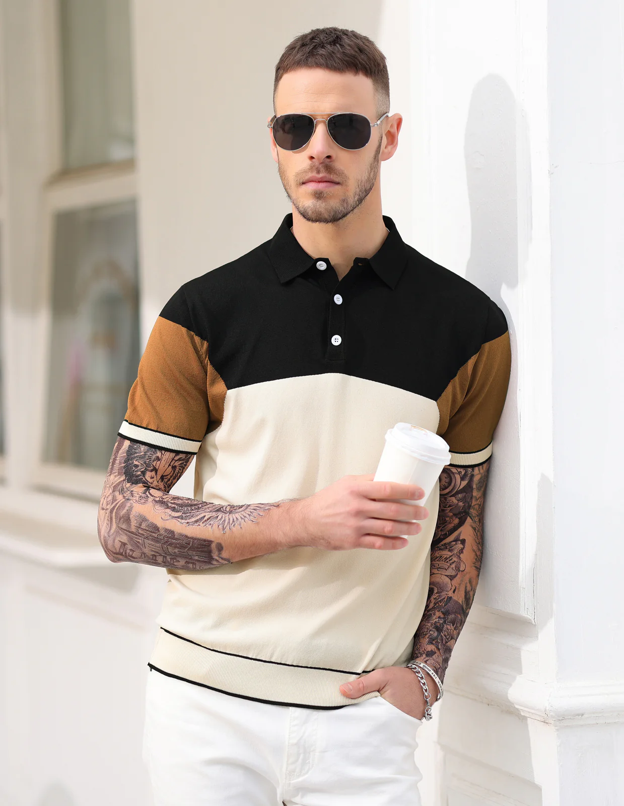 Mens Knitting Stretch Golf Polo Shirts Lightweight Tee Shirts - Image 5