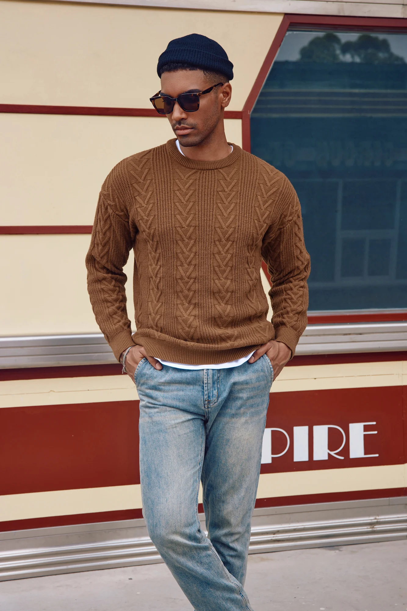 Mens Crewneck Sweater Casual Cable Knit Pullover Sweater Drop Shoulder Solid Knitted Sweaters - Image 11