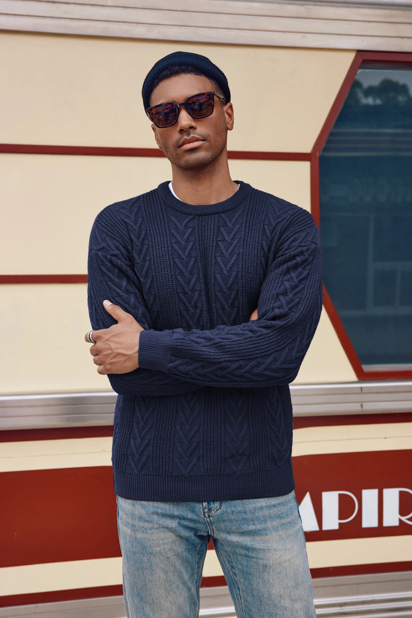 Mens Crewneck Sweater Casual Cable Knit Pullover Sweater Drop Shoulder Solid Knitted Sweaters - Image 13