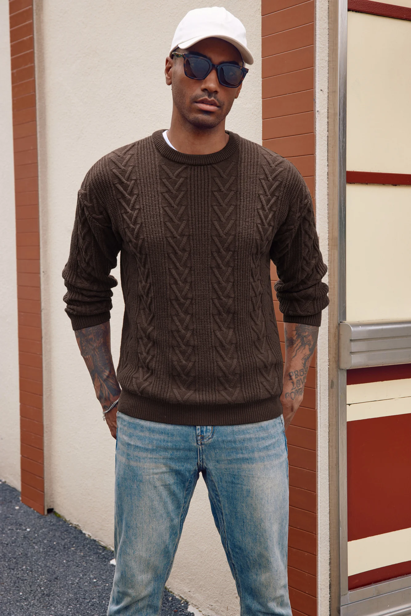 Mens Crewneck Sweater Casual Cable Knit Pullover Sweater Drop Shoulder Solid Knitted Sweaters - Image 23