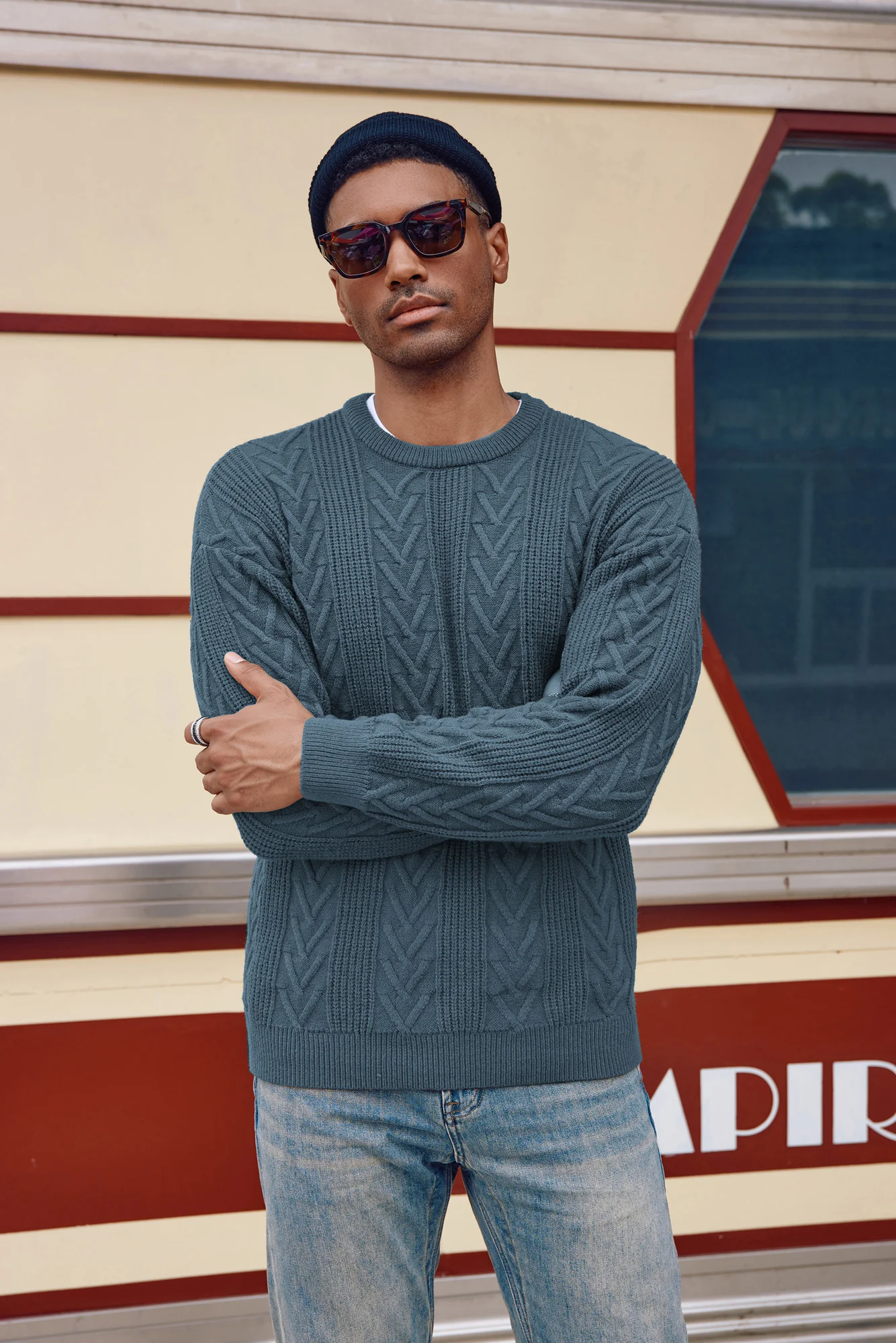 Mens Crewneck Sweater Casual Cable Knit Pullover Sweater Drop Shoulder Solid Knitted Sweaters - Image 50