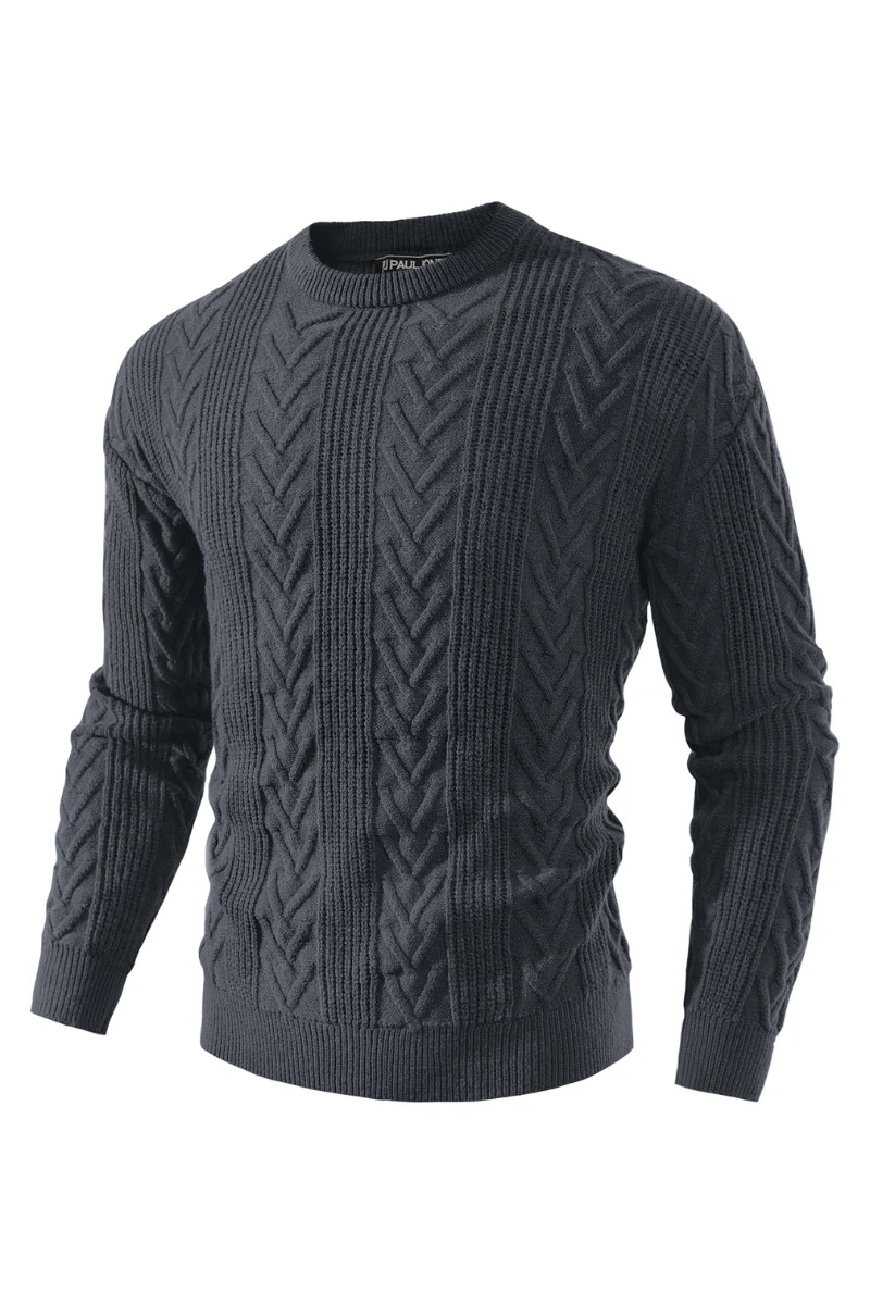Mens Crewneck Sweater Casual Cable Knit Pullover Sweater Drop Shoulder Solid Knitted Sweaters - Image 67