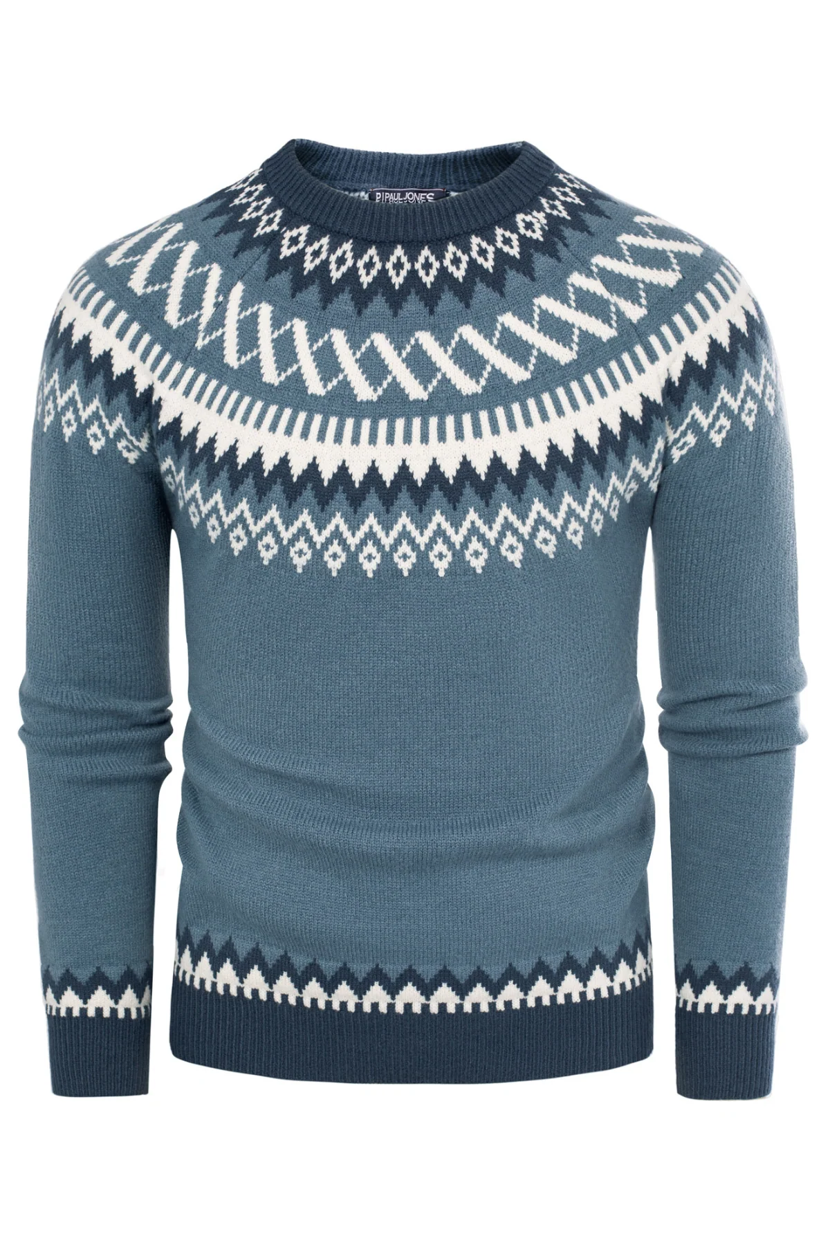 PJ Paul Jones Men's Fair Isle Crewneck Sweater Vintage Casual Pattern Knit Long Sleeve Pullover Sweater - Image 12