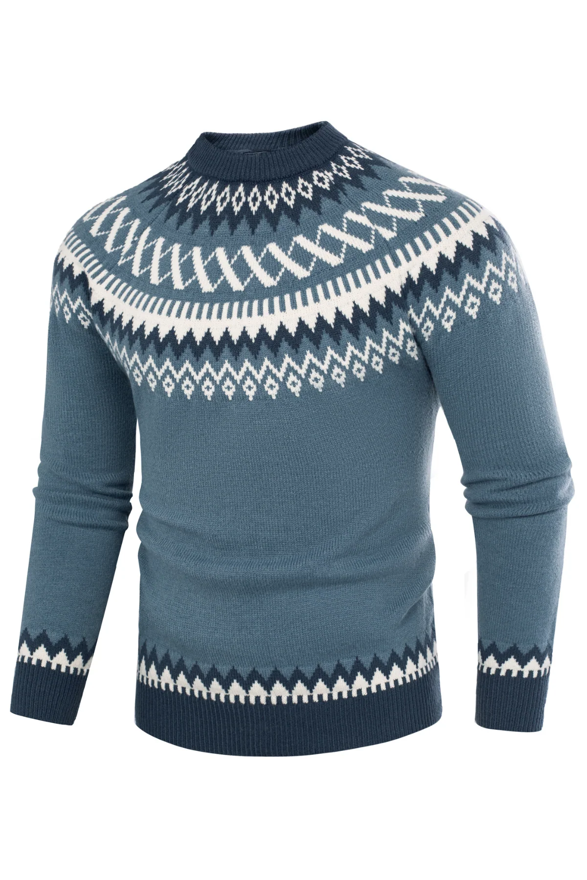 PJ Paul Jones Men's Fair Isle Crewneck Sweater Vintage Casual Pattern Knit Long Sleeve Pullover Sweater - Image 13