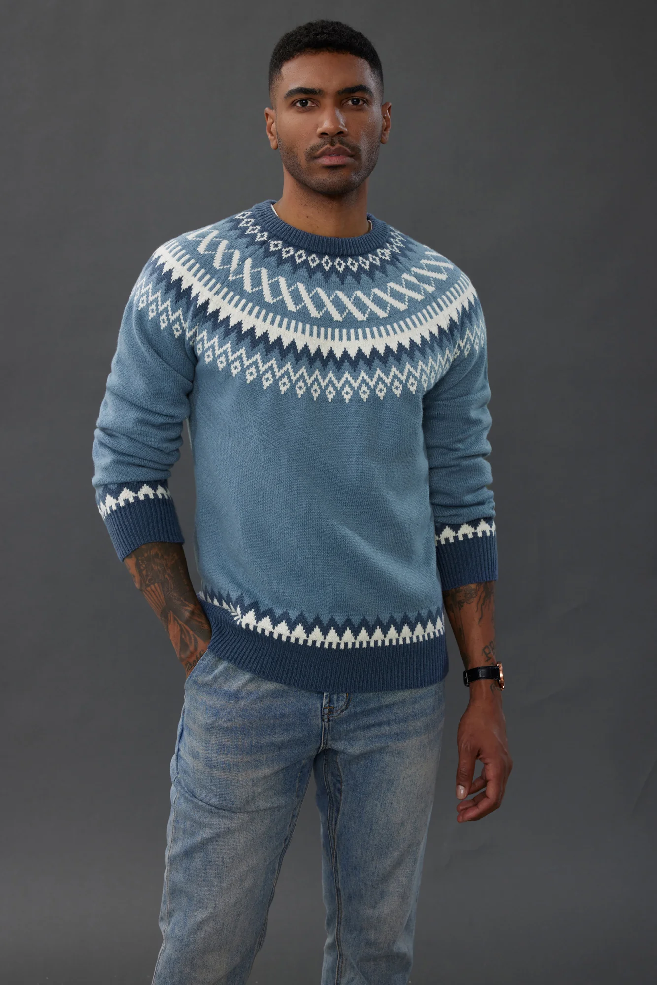 PJ Paul Jones Men's Fair Isle Crewneck Sweater Vintage Casual Pattern Knit Long Sleeve Pullover Sweater - Image 20