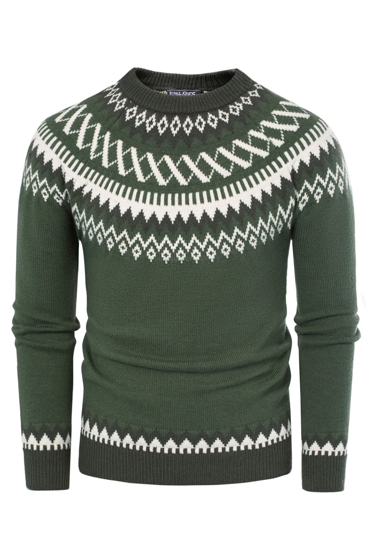 PJ Paul Jones Men's Fair Isle Crewneck Sweater Vintage Casual Pattern Knit Long Sleeve Pullover Sweater - Image 22