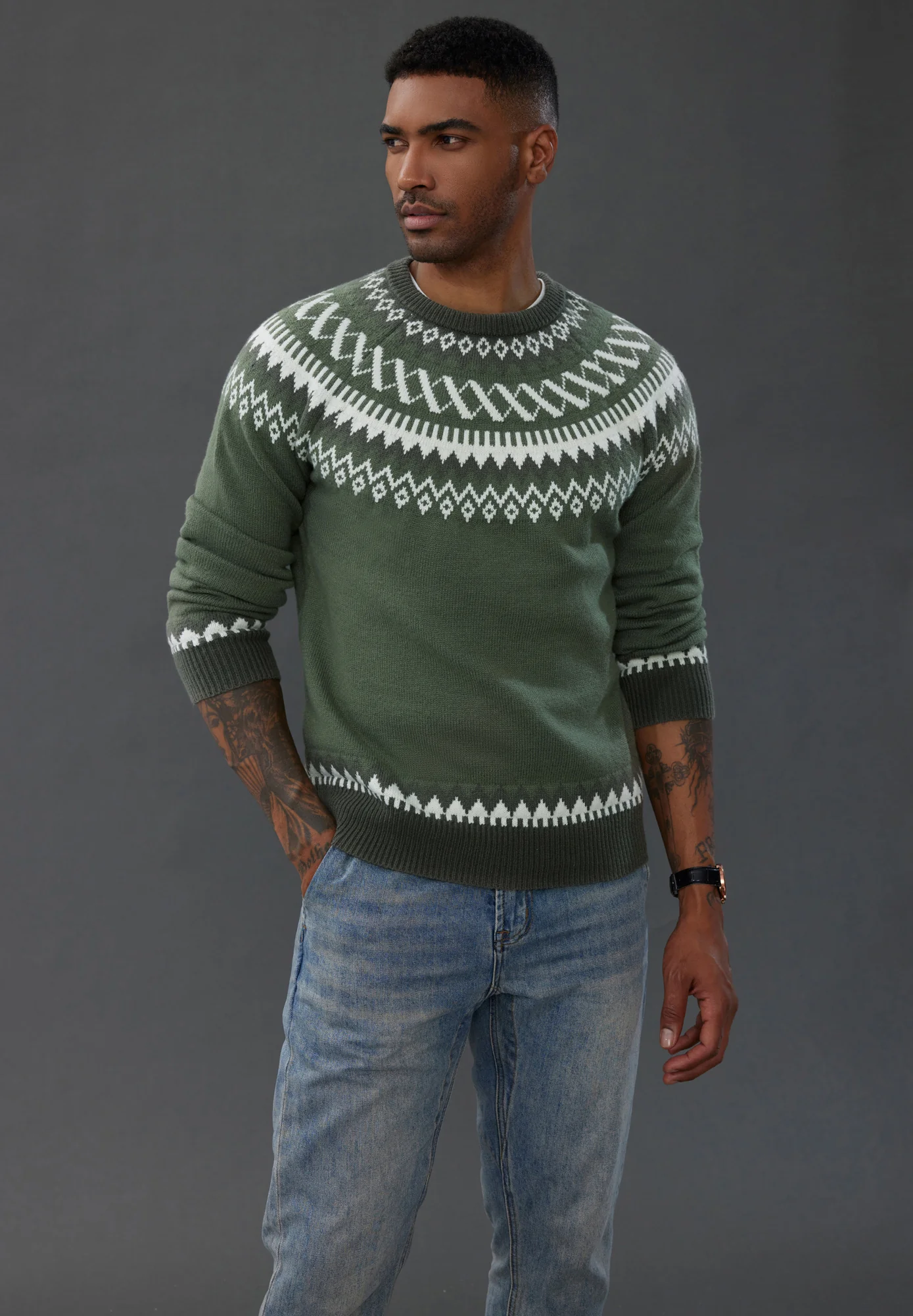 PJ Paul Jones Men's Fair Isle Crewneck Sweater Vintage Casual Pattern Knit Long Sleeve Pullover Sweater - Image 24