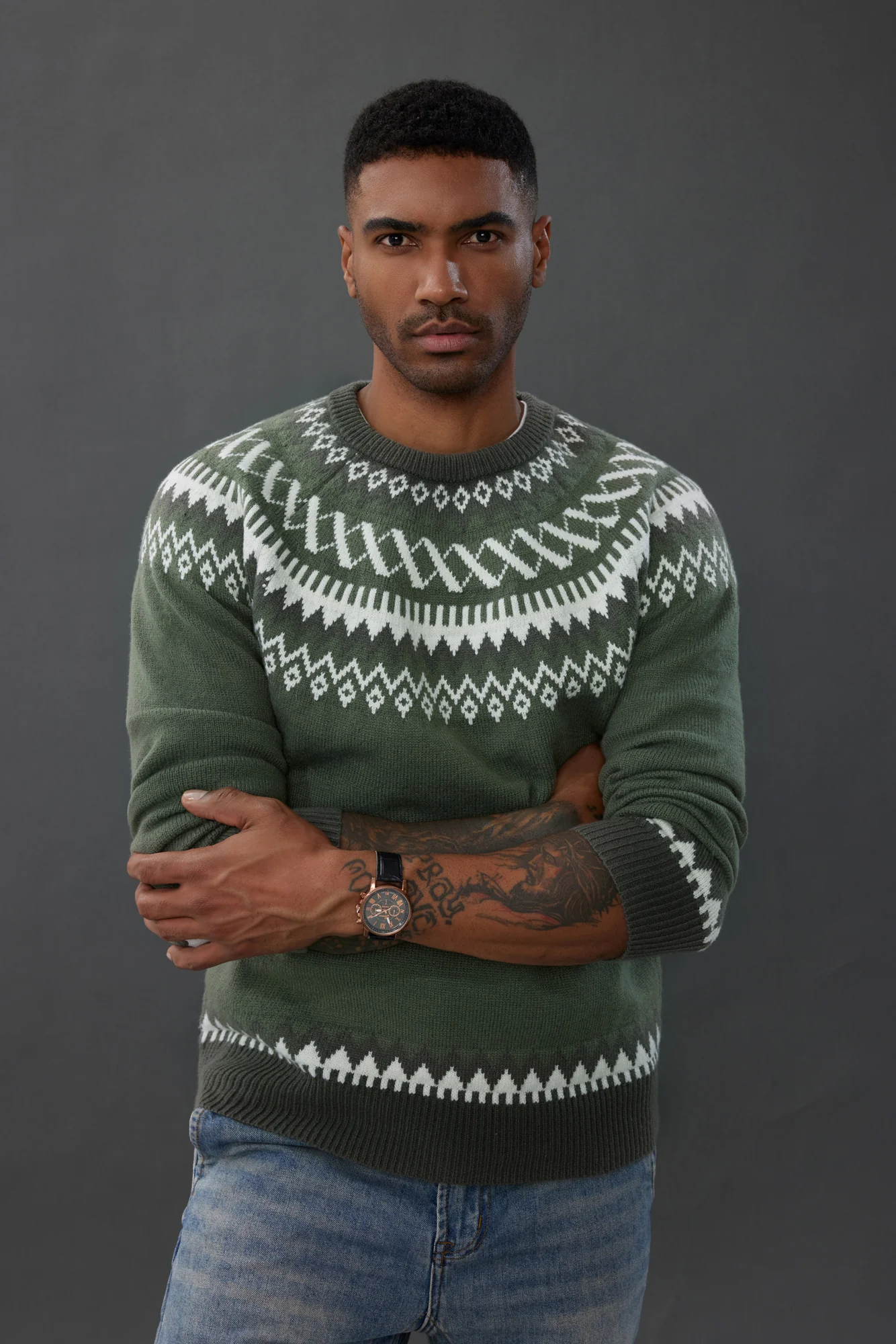 PJ Paul Jones Men's Fair Isle Crewneck Sweater Vintage Casual Pattern Knit Long Sleeve Pullover Sweater - Image 25