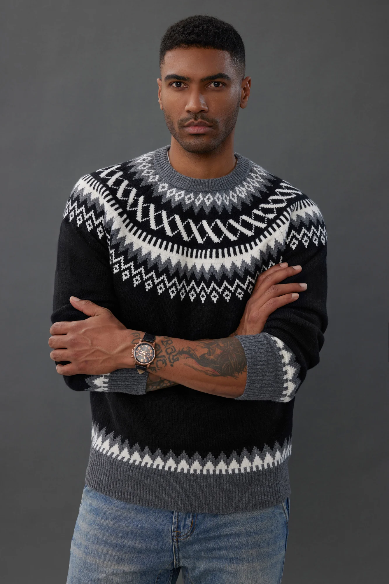 PJ Paul Jones Men's Fair Isle Crewneck Sweater Vintage Casual Pattern Knit Long Sleeve Pullover Sweater - Image 5