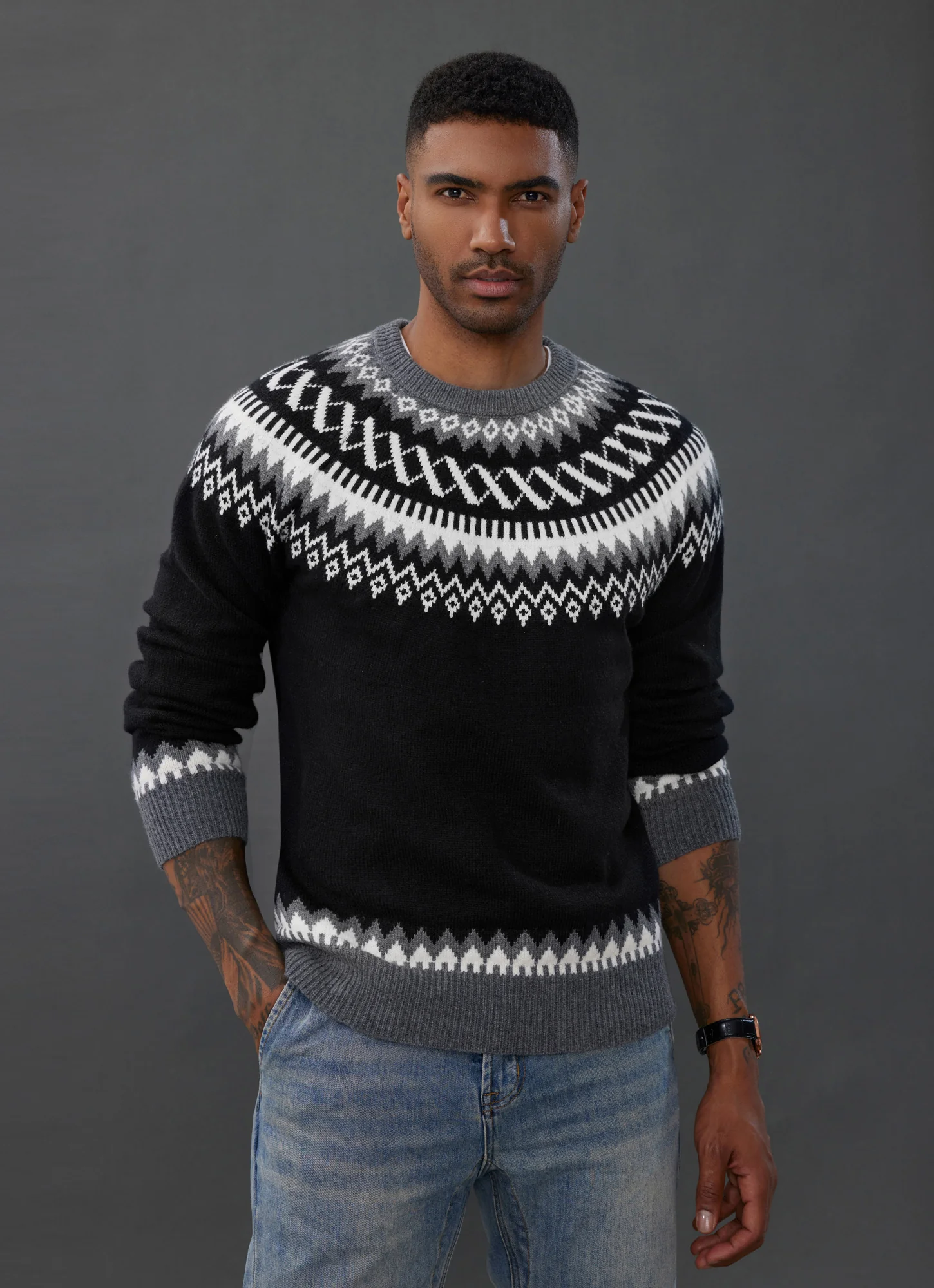 PJ Paul Jones Men's Fair Isle Crewneck Sweater Vintage Casual Pattern Knit Long Sleeve Pullover Sweater - Image 6