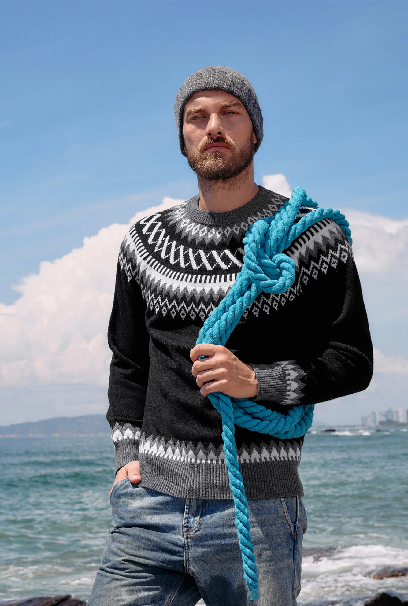 PJ Paul Jones Men's Fair Isle Crewneck Sweater Vintage Casual Pattern Knit Long Sleeve Pullover Sweater - Image 7