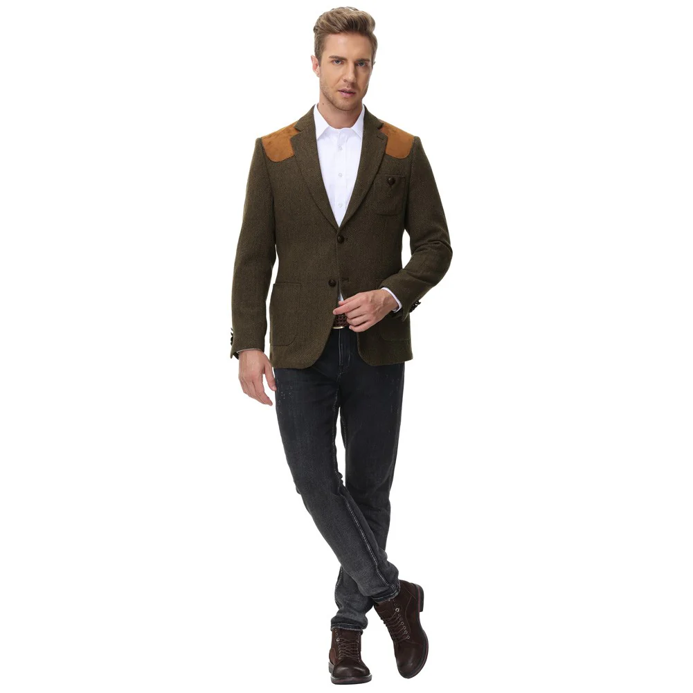 Mens British Wool Blend Suit Two Button Blazer Patchwork Tweed Sport Coats - Image 10