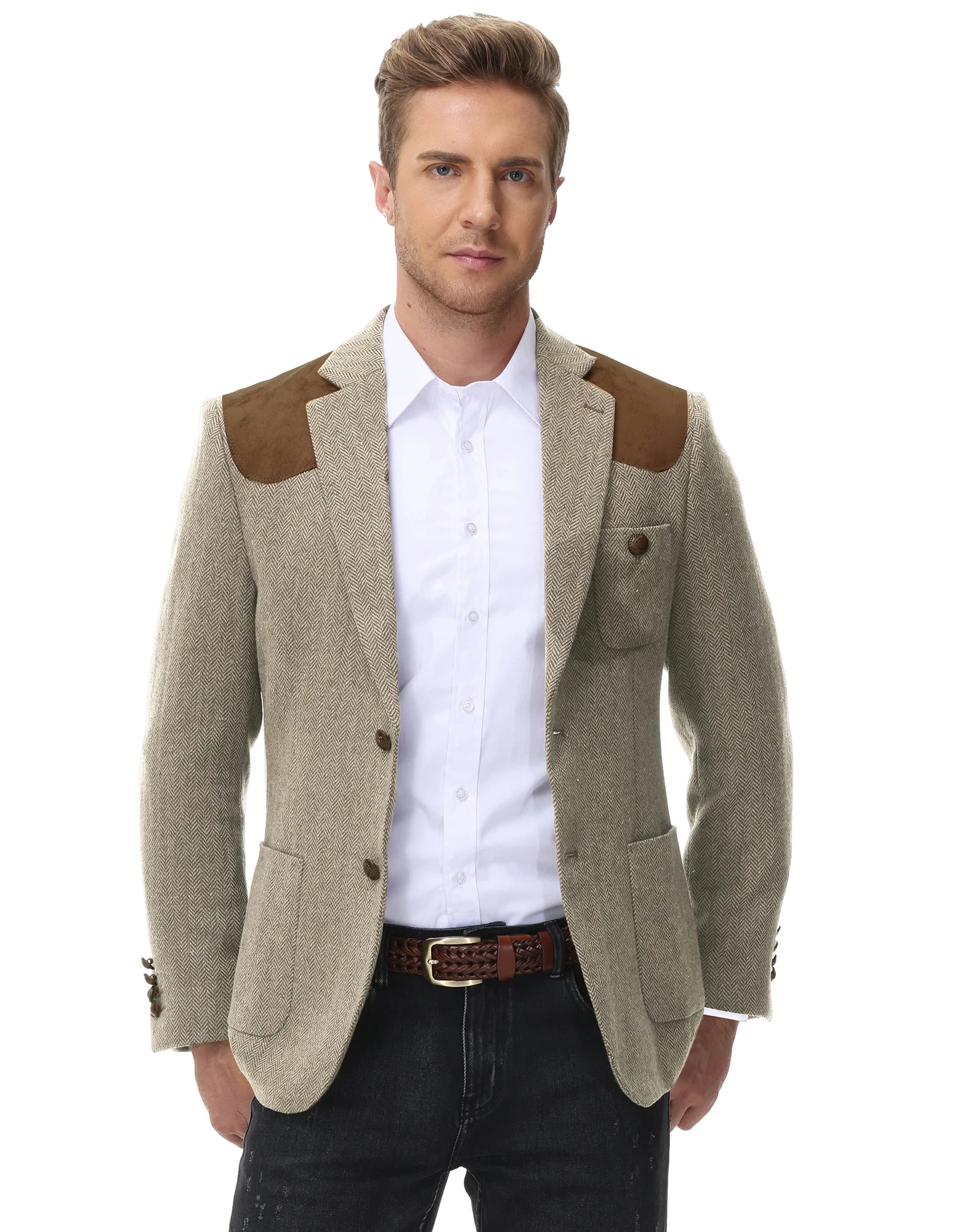 Mens British Wool Blend Suit Two Button Blazer Patchwork Tweed Sport Coats - Image 13