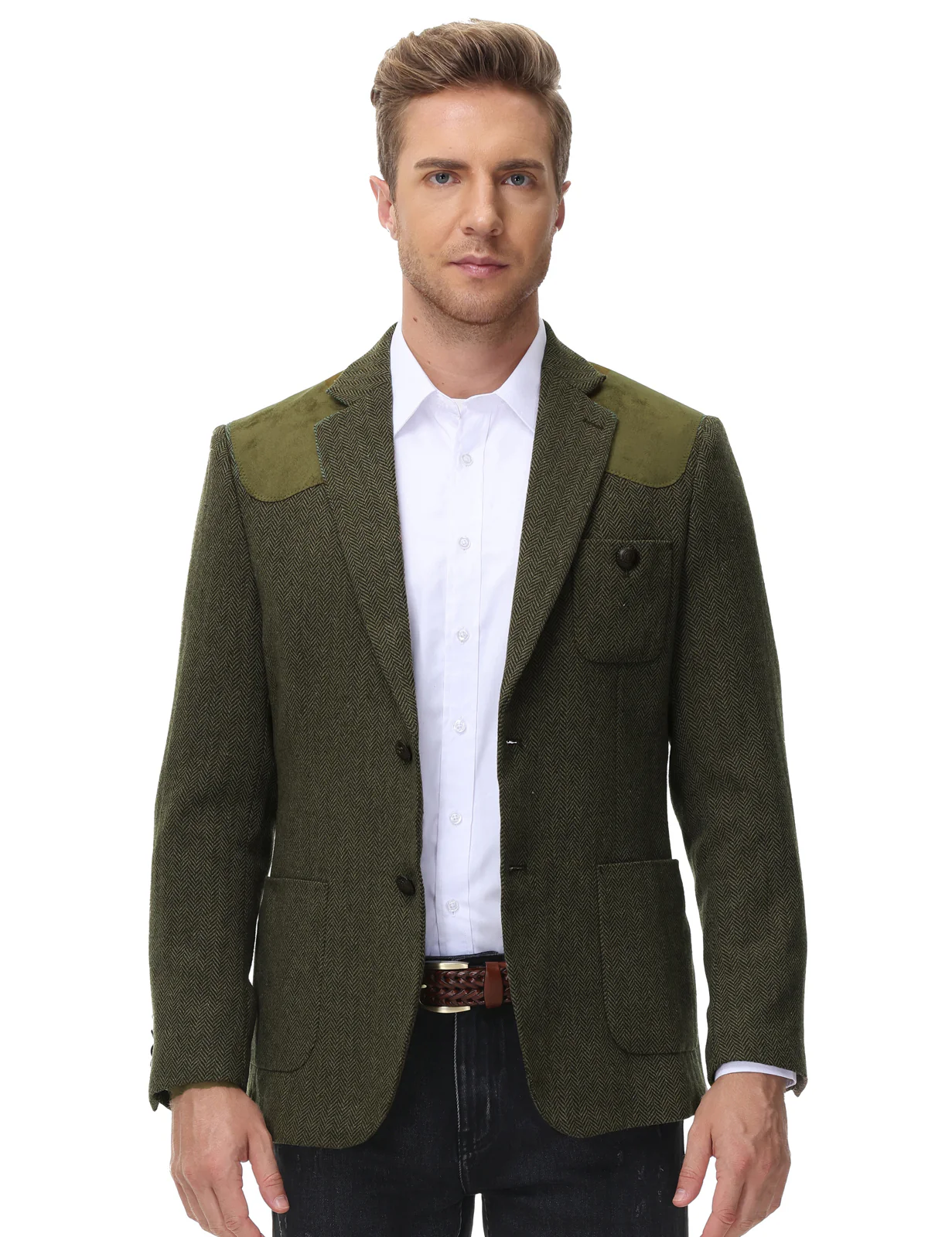 Mens British Wool Blend Suit Two Button Blazer Patchwork Tweed Sport Coats - Image 17